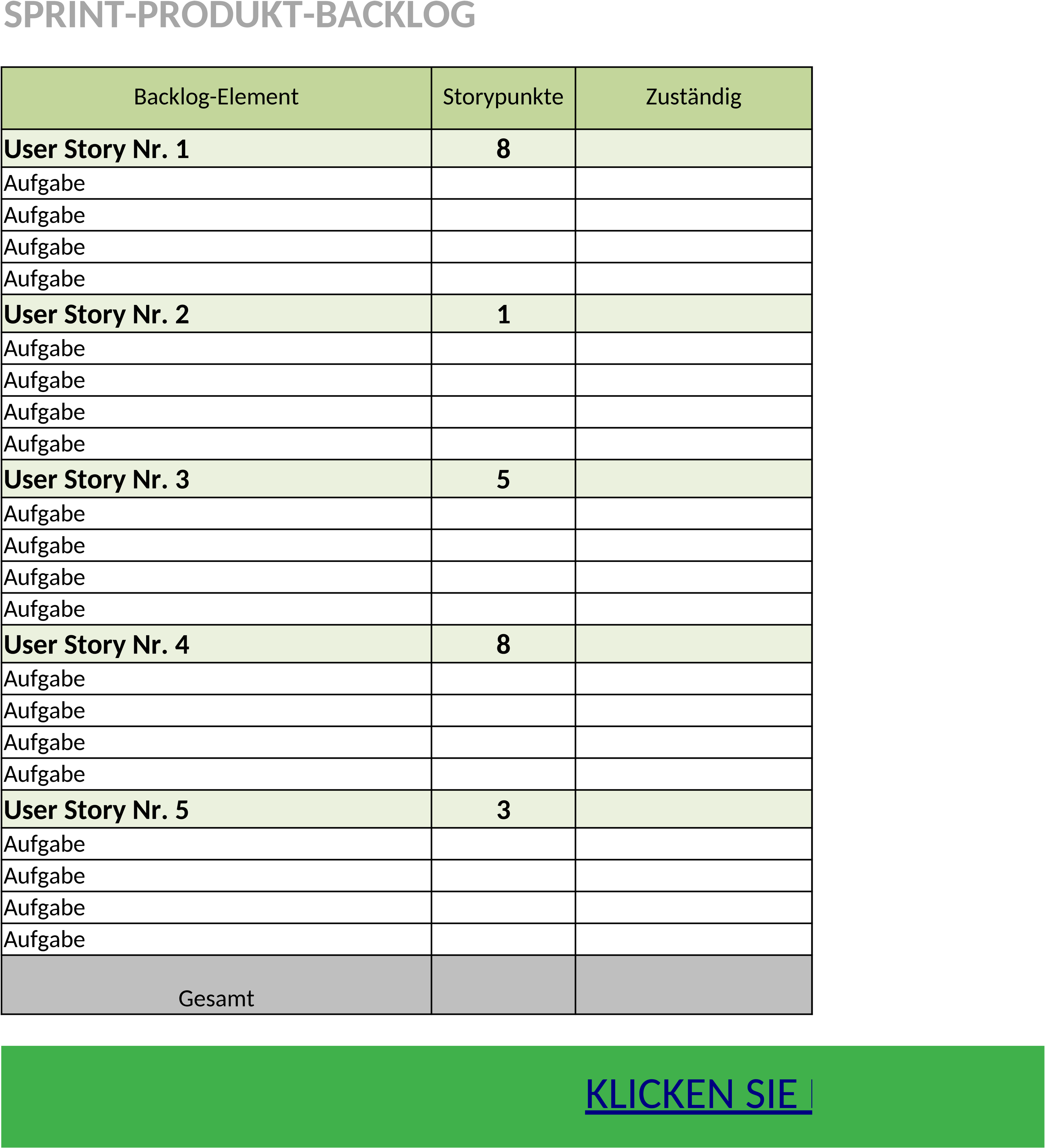 Excel Sprint-Backlog-Vorlage für agiles Projektmanagement