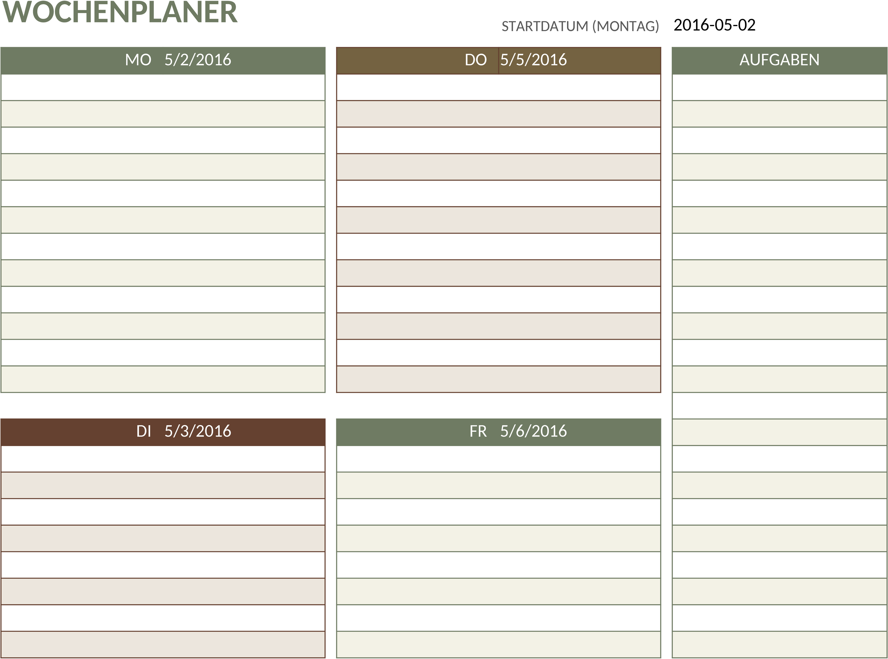 Excel-Tabelle für Wochenplanung