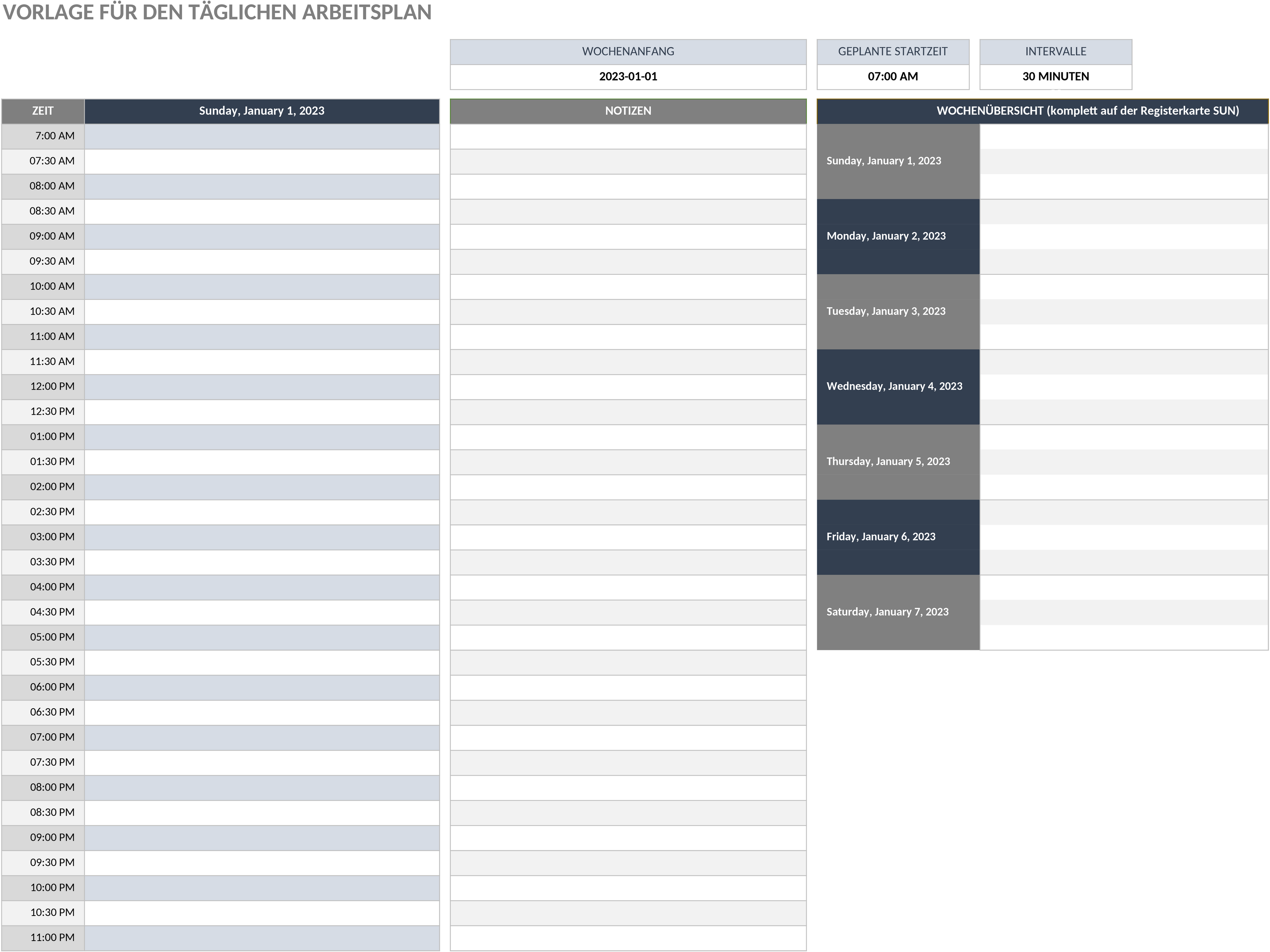 Excel-Tabelle für Tägliche Arbeitszeitplanung