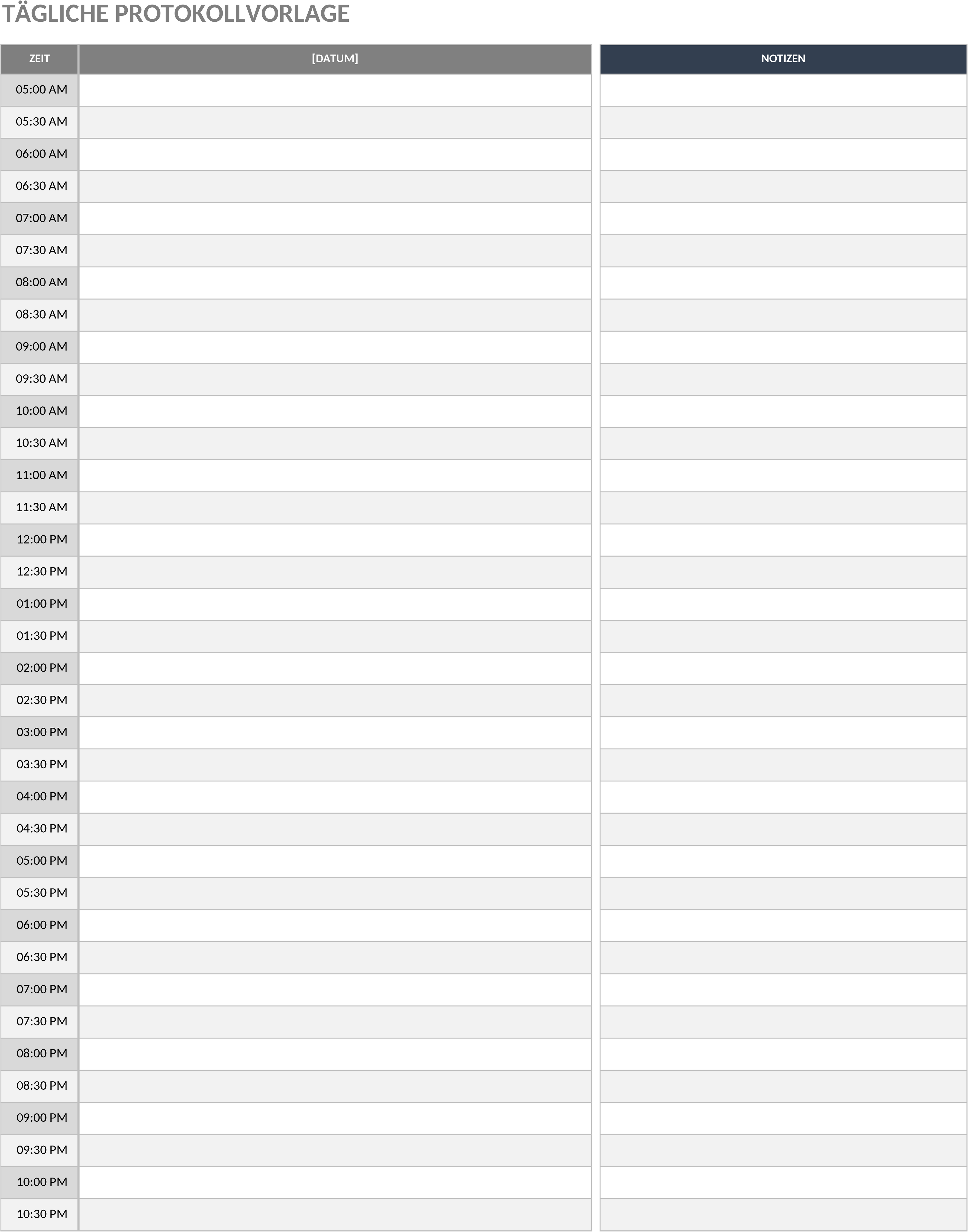 Excel-Vorlage für Tagesprotokolle und Arbeitszeiterfassung