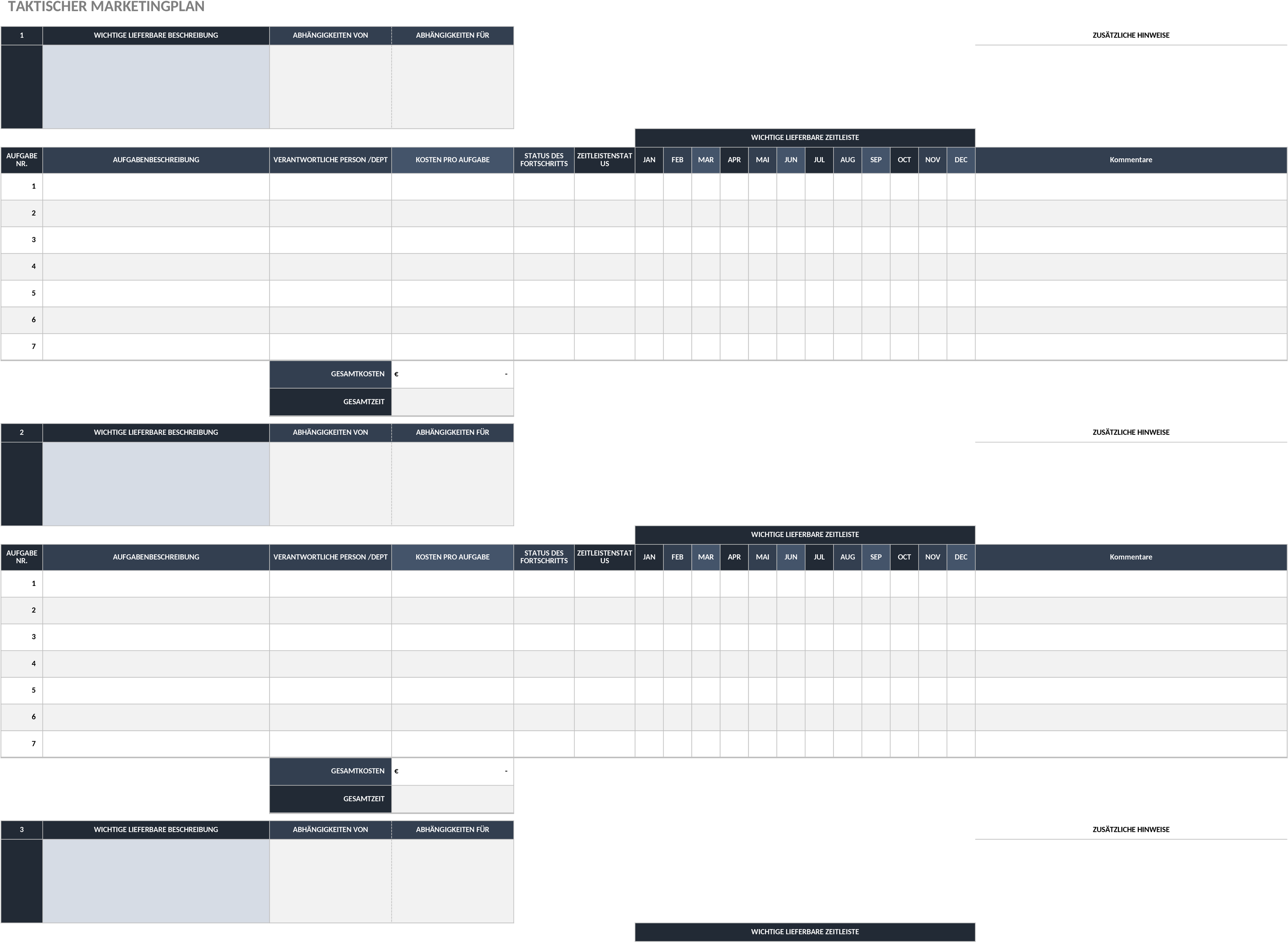 Excel-Vorlage für Taktische Marketingplanung