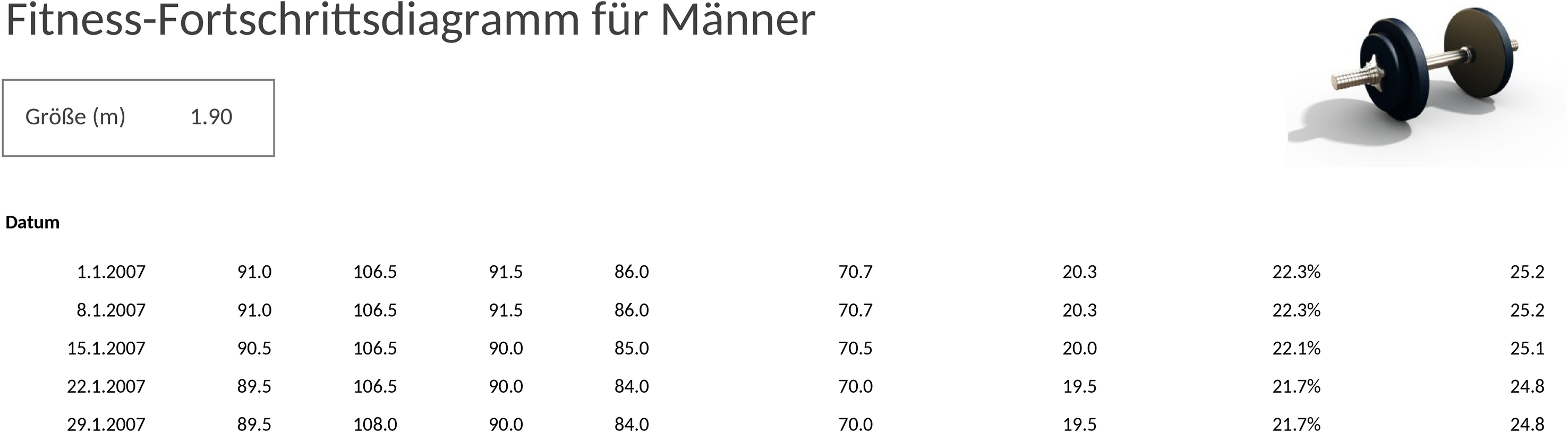 Excel-Trainingsplan für Fitness-Tracking