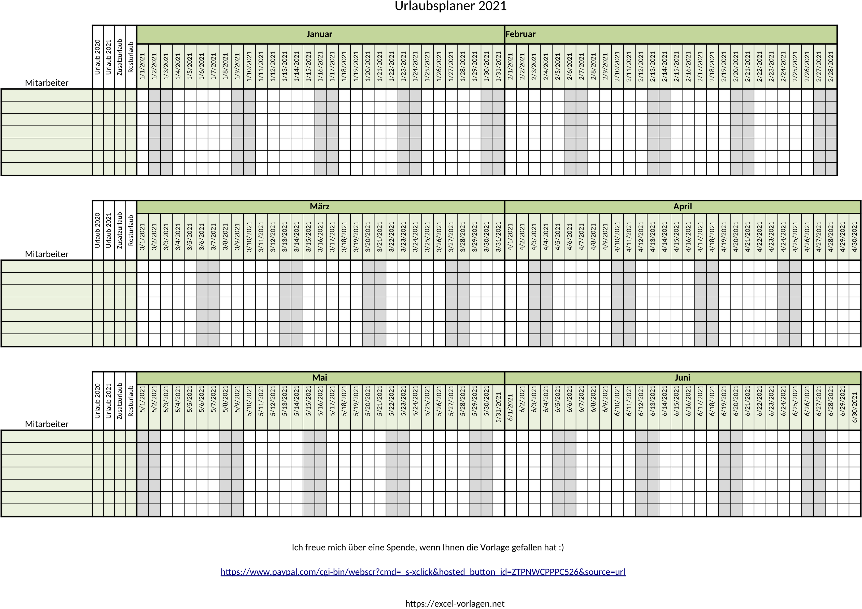 Excel-Urlaubsplaner 2021 mit Urlaubstagen