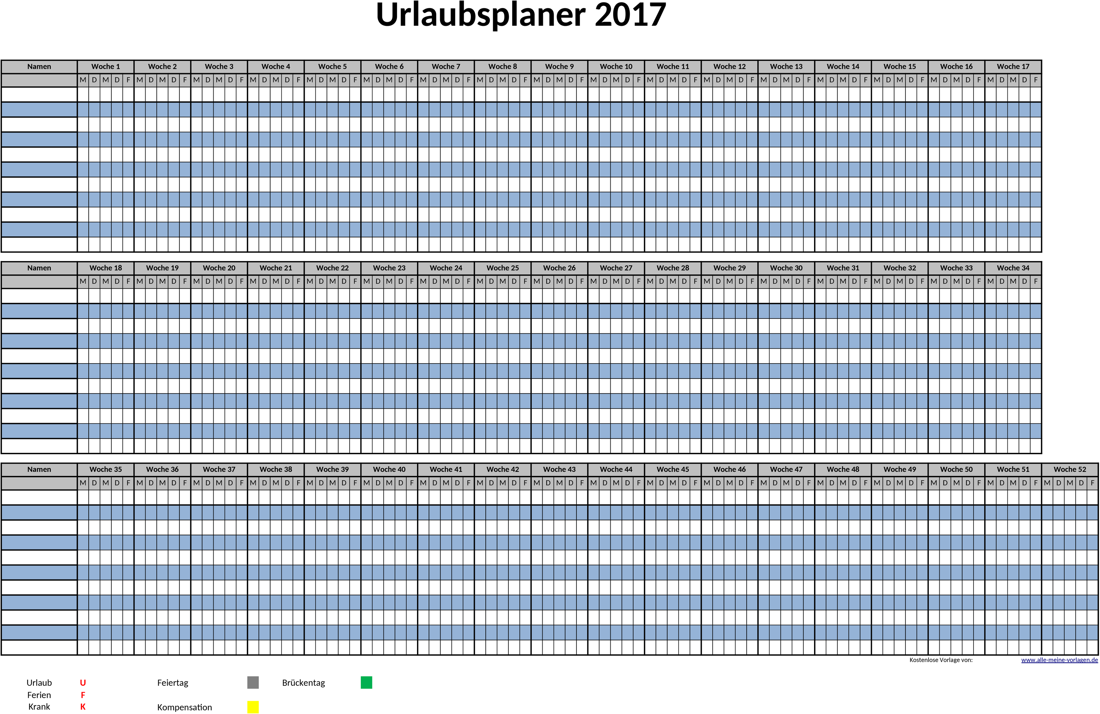 Excel-Vorlage für Urlaubsplanung 2017