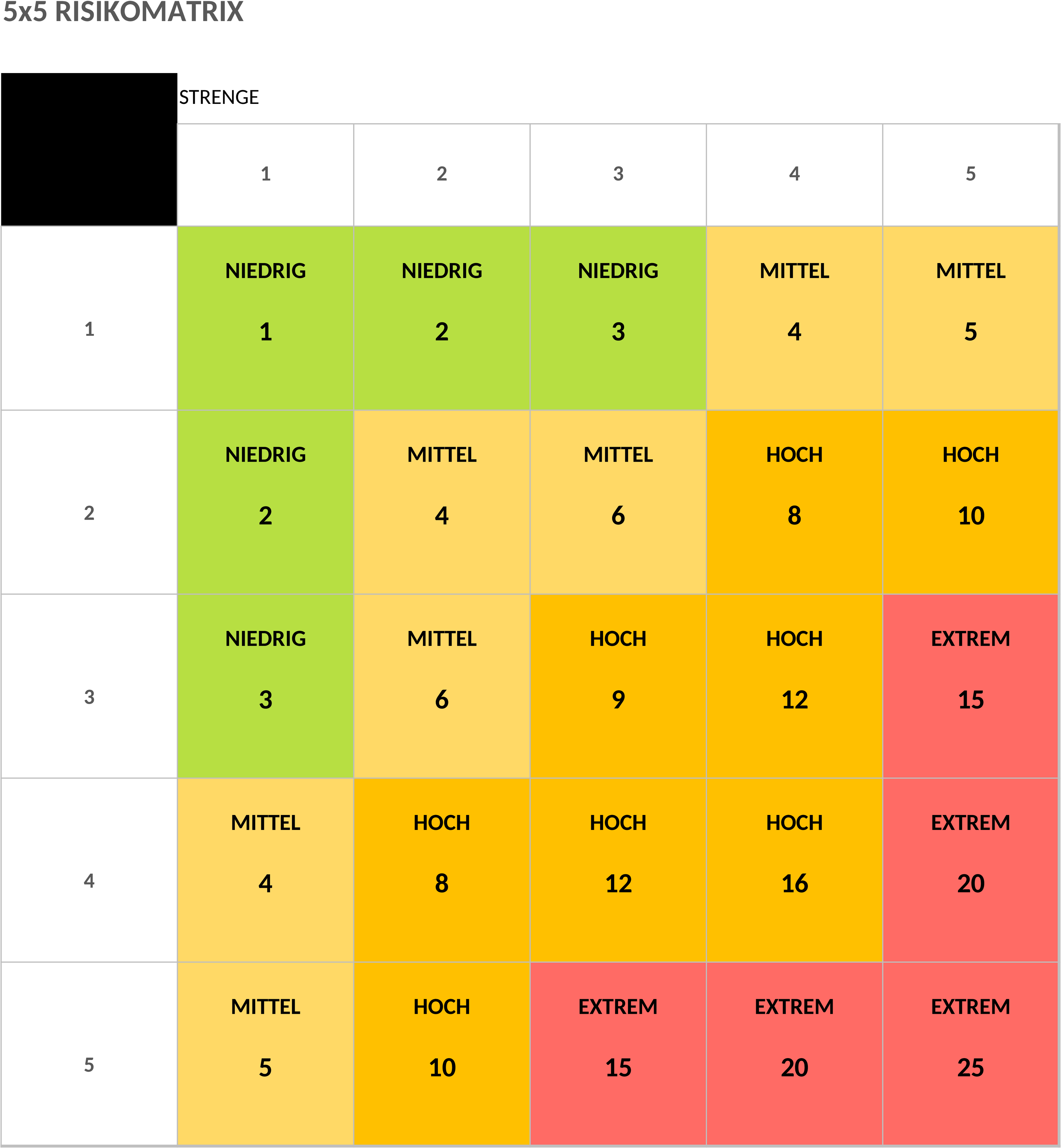 Excel-Vorlage für Risikoanalyse: 5x5 Risikomatrix