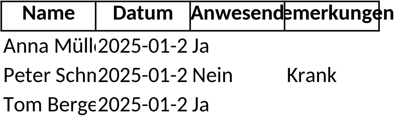 Excel-Vorlage für Anwesenheitslisten