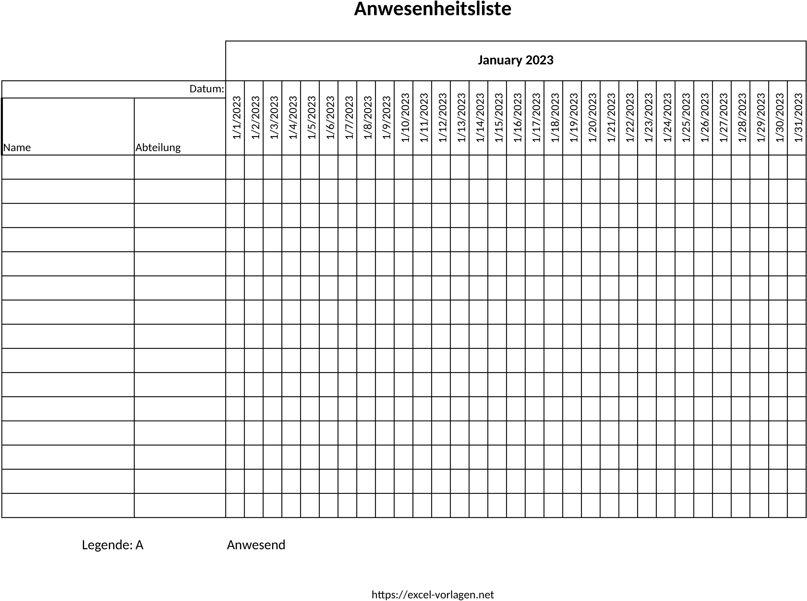 Excel-Vorlage für Anwesenheitslisten 2023