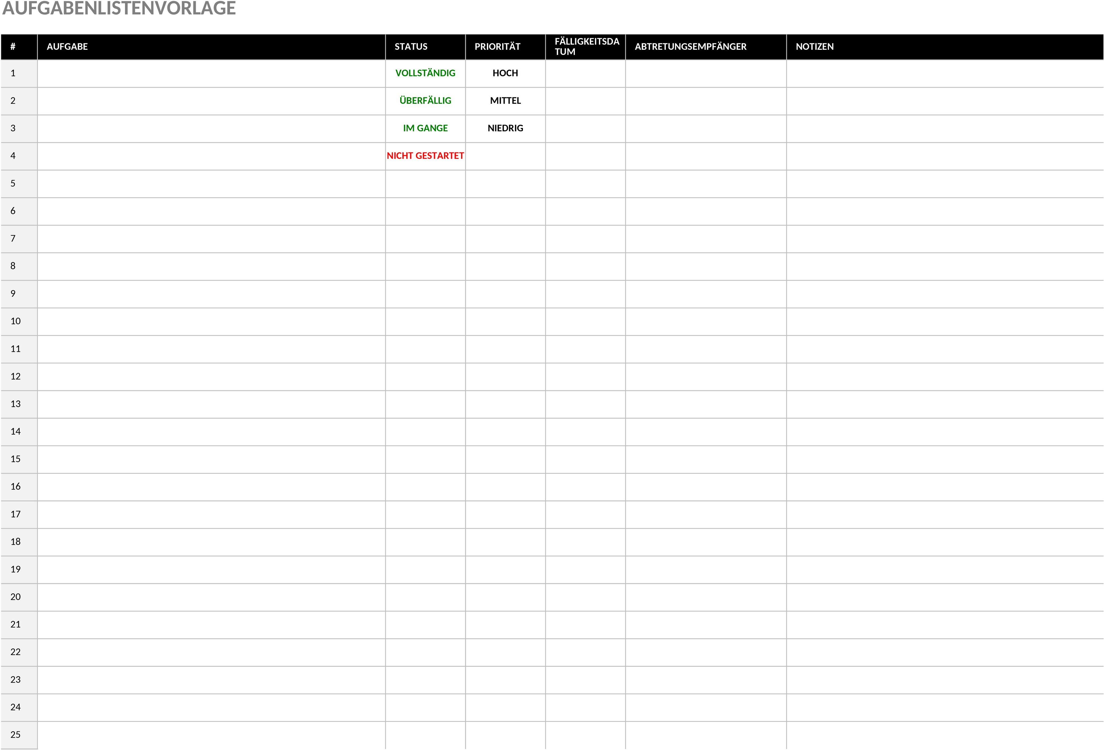 Excel-Vorlage für Aufgabenlisten