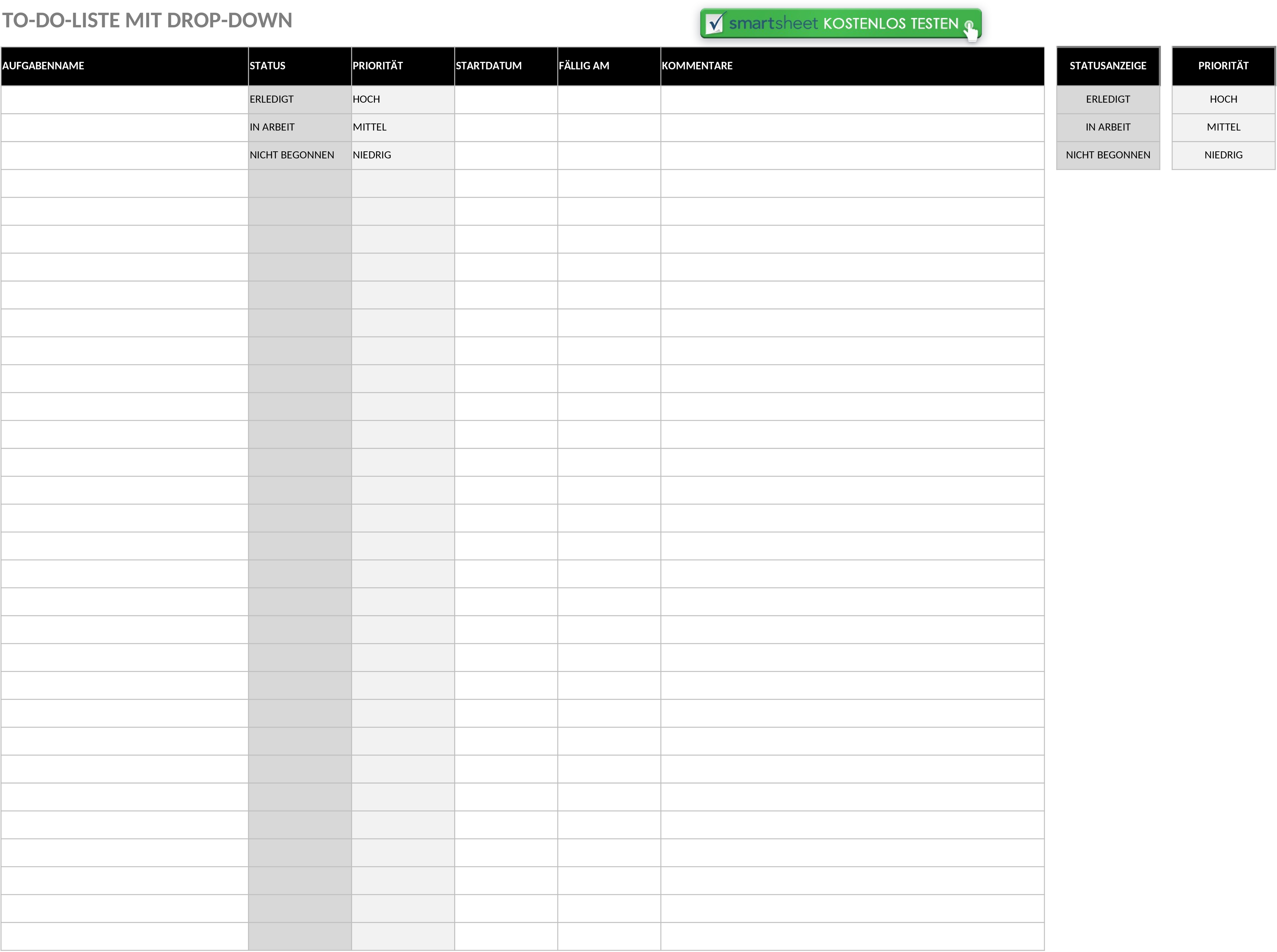 Excel-Vorlage für Aufgabenlisten mit Dropdown-Menüs