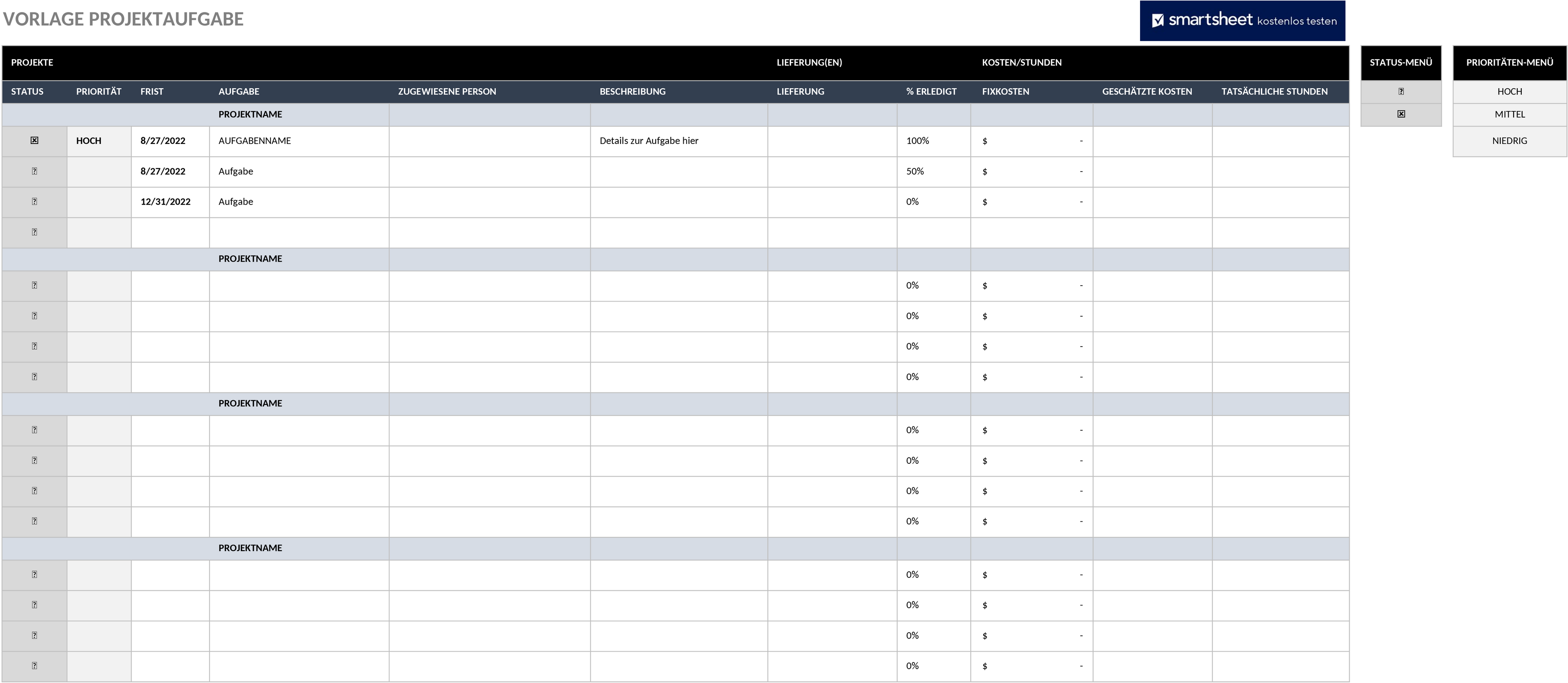 Excel-Vorlage: Aufgabenmanagement für Mehrfachprojekte