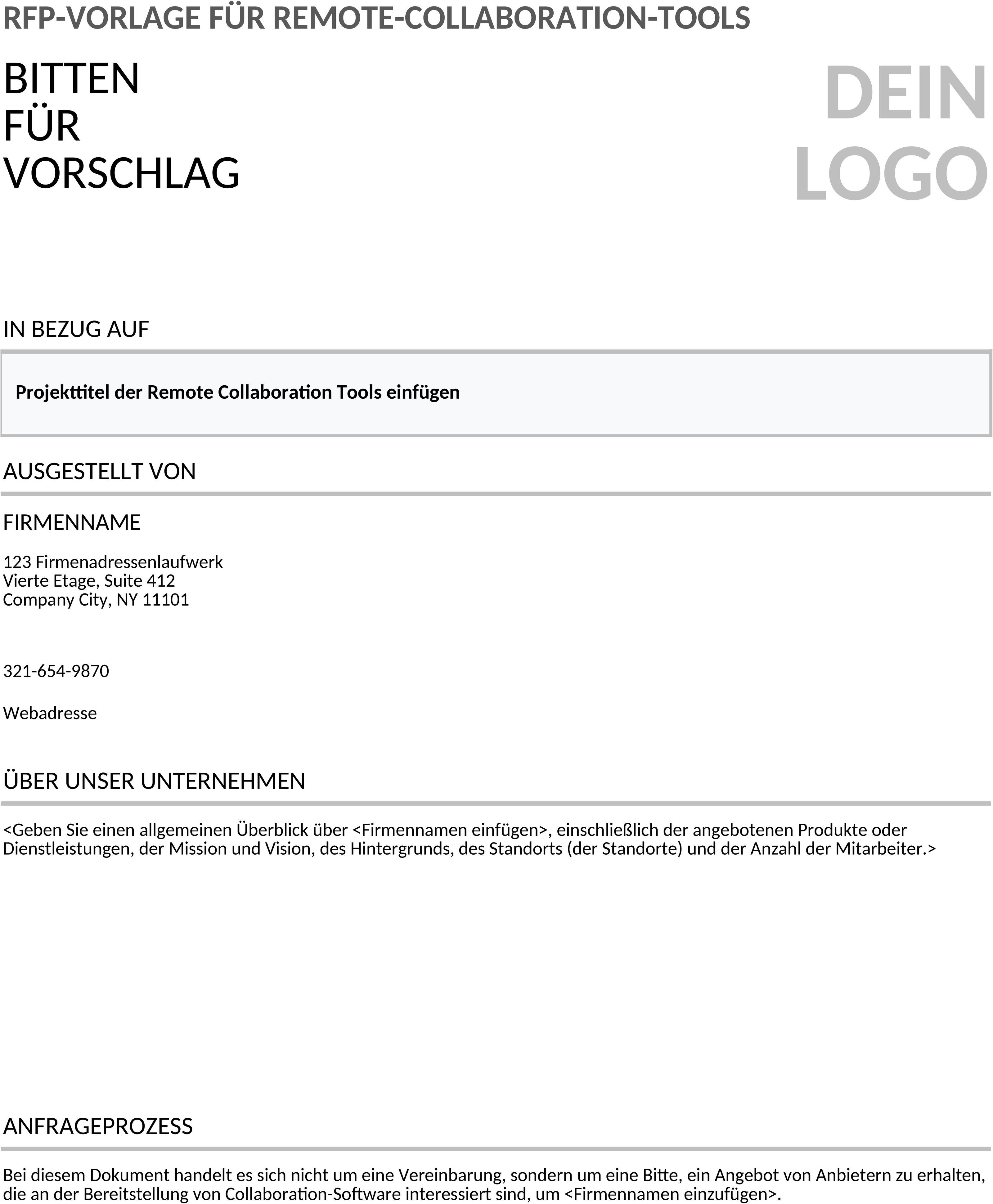 Excel-Vorlage für Ausschreibungen zur Fernzusammenarbeit