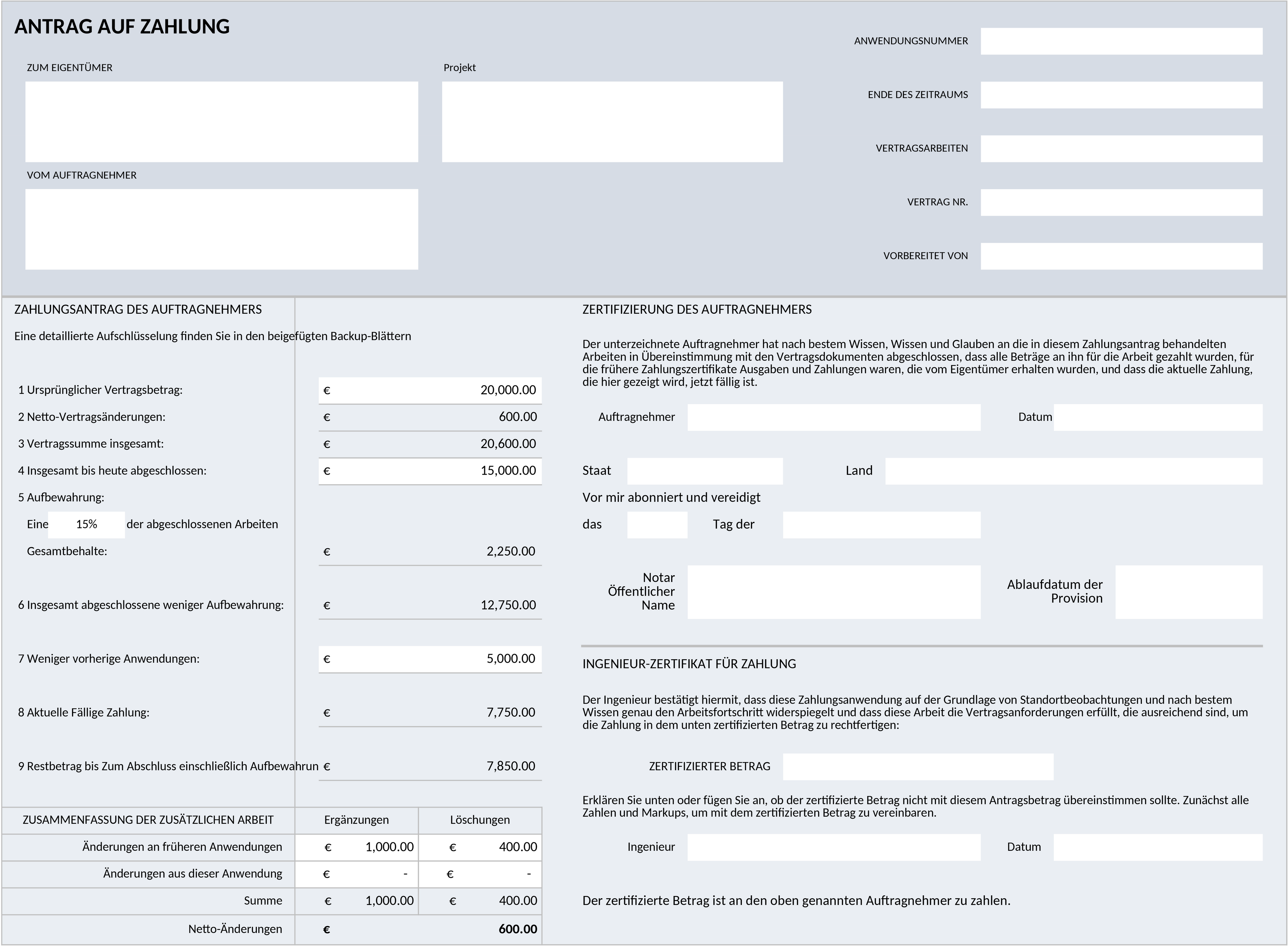 Excel-Vorlage für Baufortschrittszahlungen