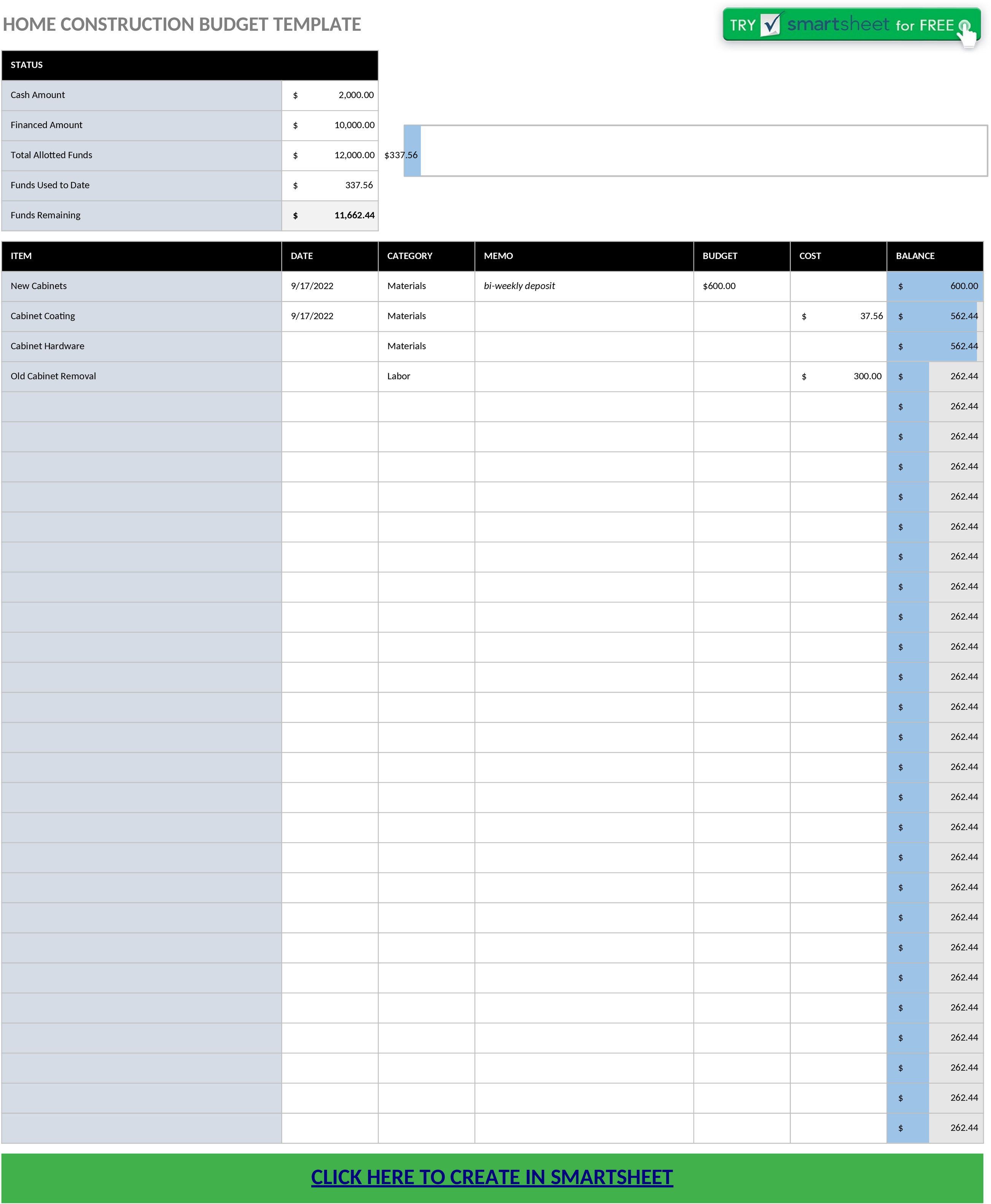 Excel-Vorlage für Baukosten-Kalkulation