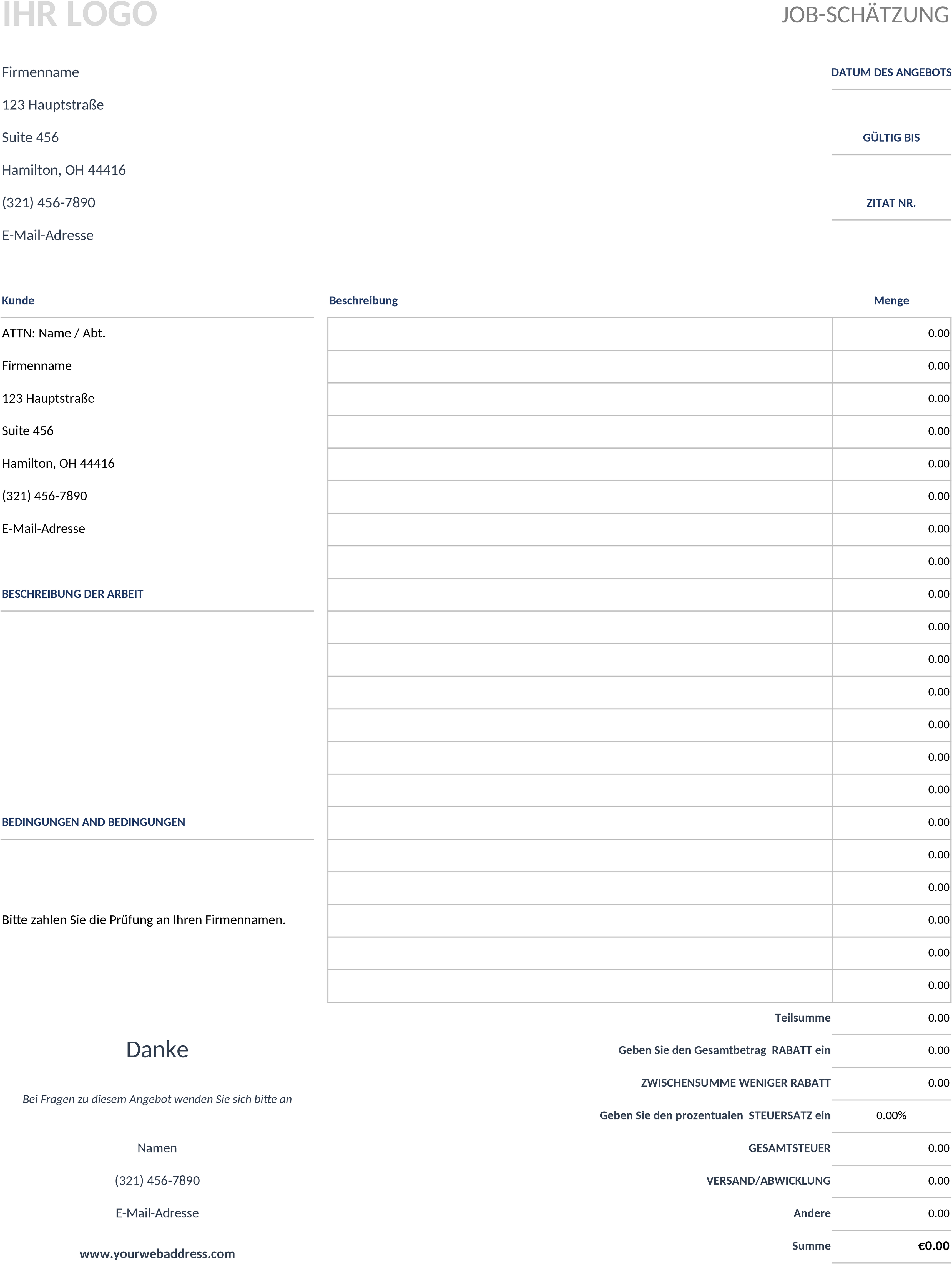 Excel-Vorlage für Baukostenschätzung