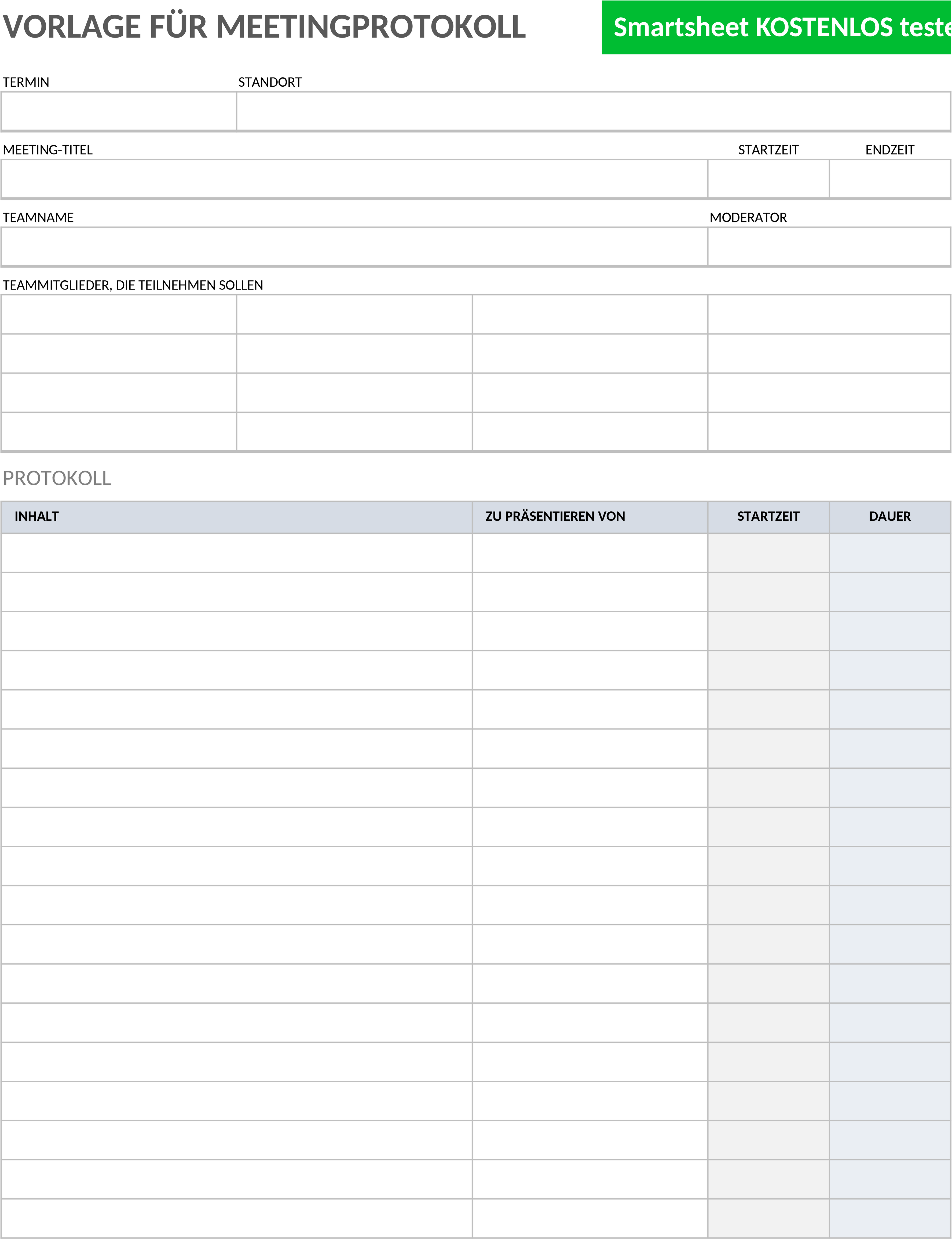 Excel-Vorlage für Besprechungsprotokolle