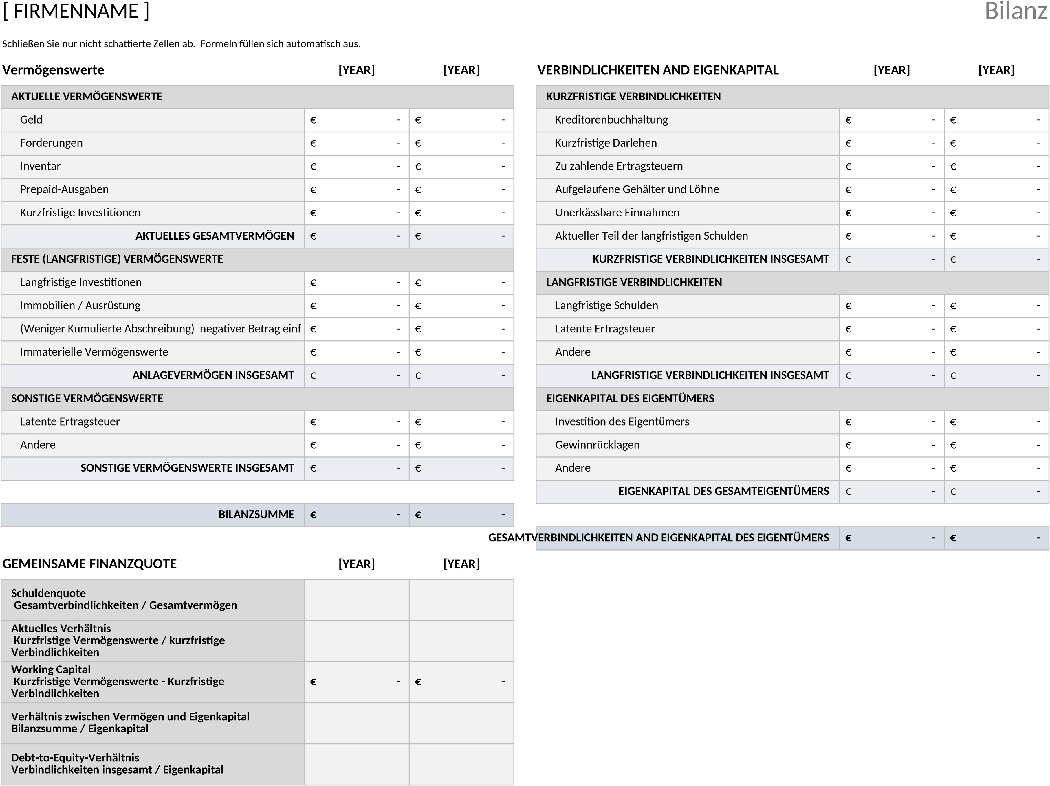 Excel-Vorlage für Bilanzanalyse zur Unternehmensbewertung