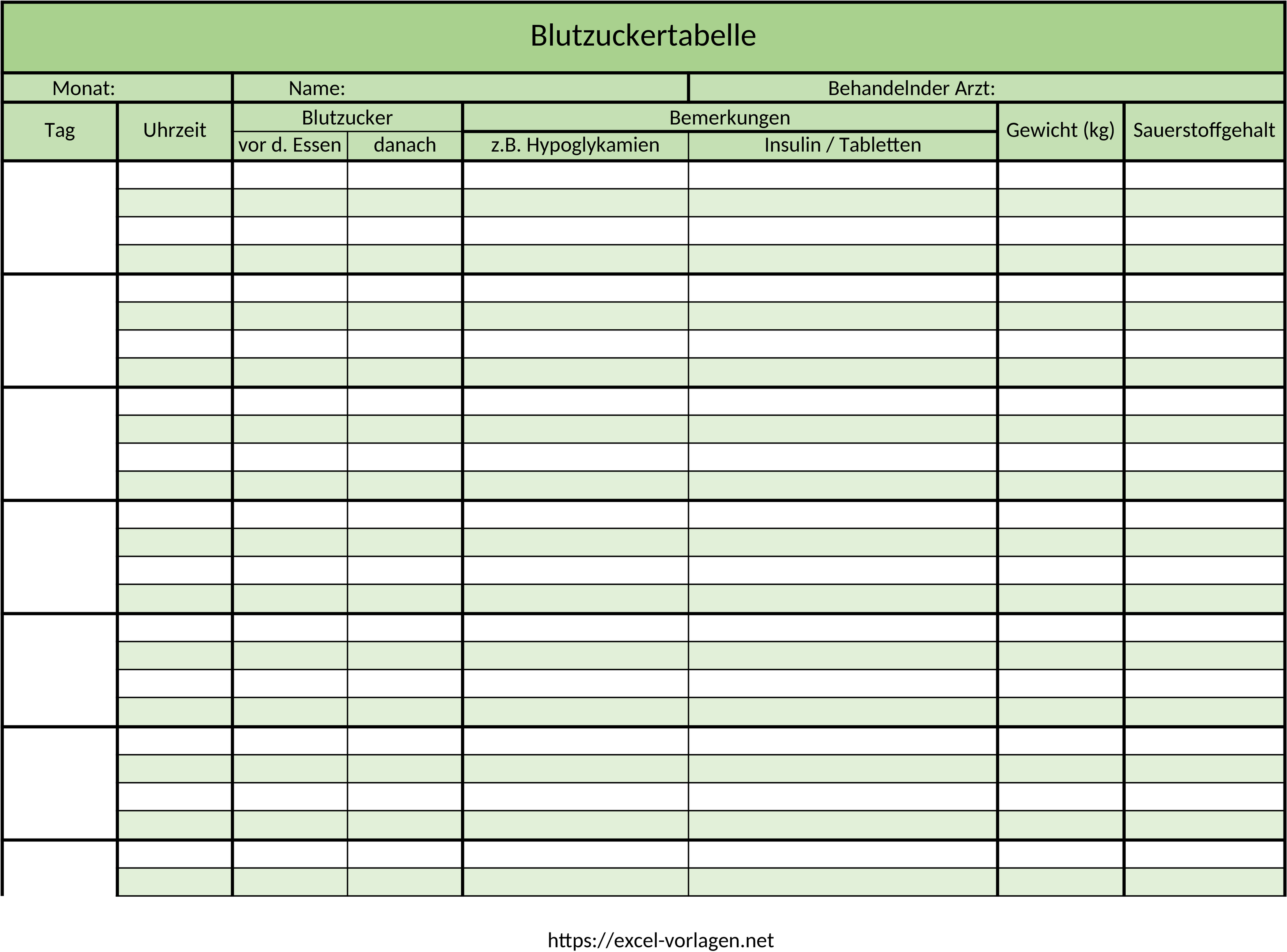 Excel-Vorlage zur Blutzucker-Erfassung