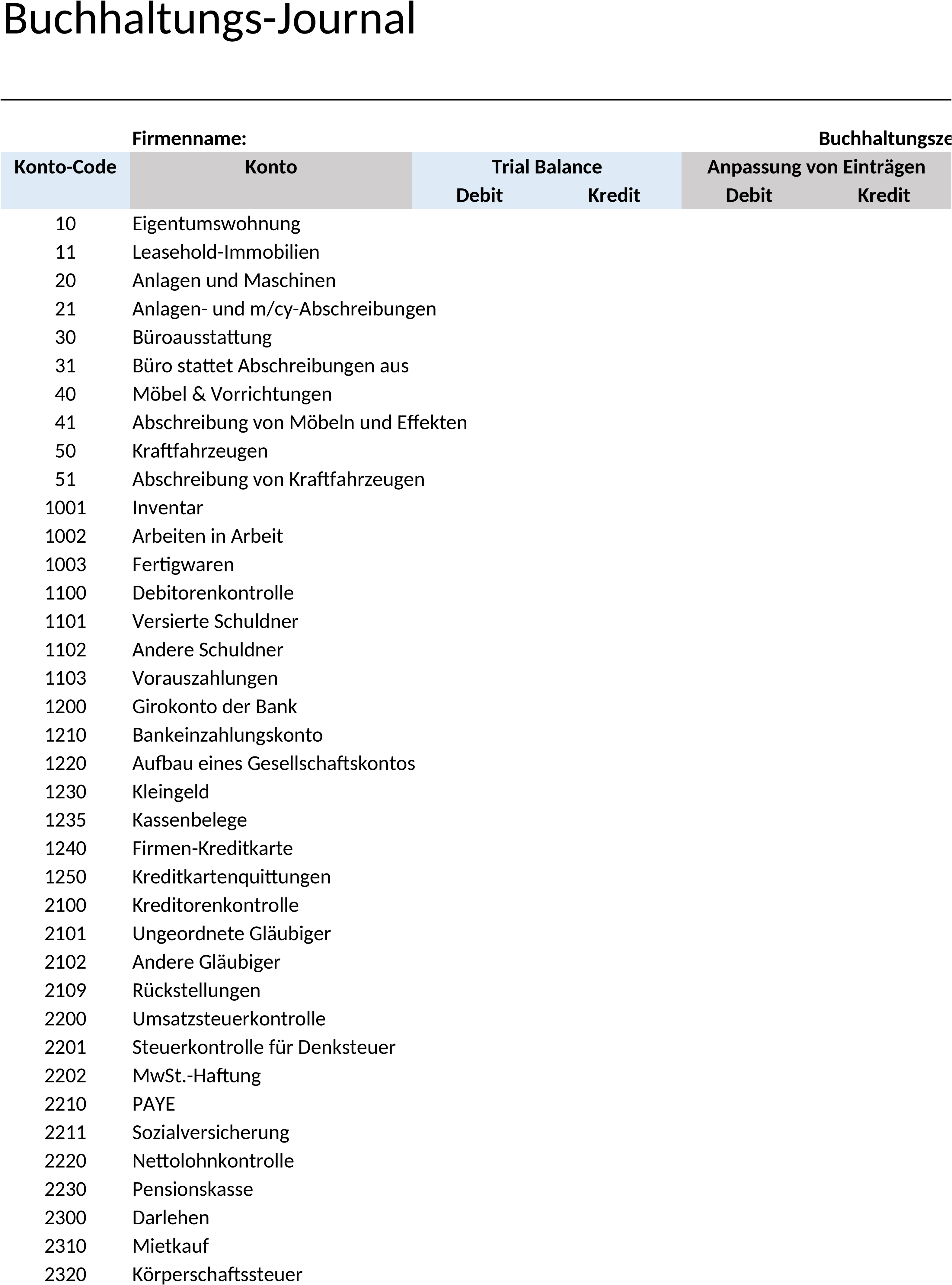 Excel-Vorlage für Buchhaltungsjournal zur Finanzverwaltung