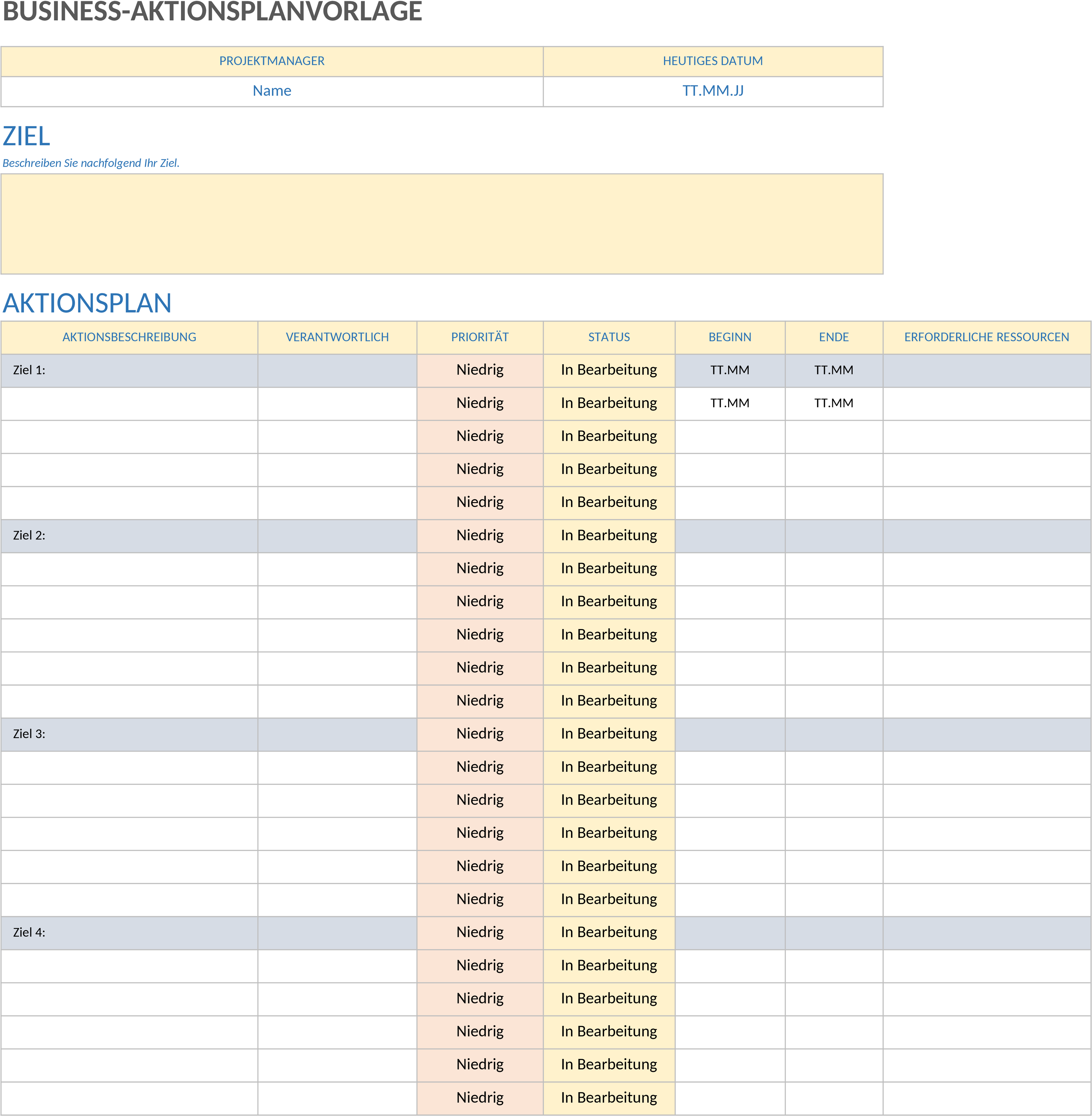 Excel-Vorlage für einen Business Action Plan