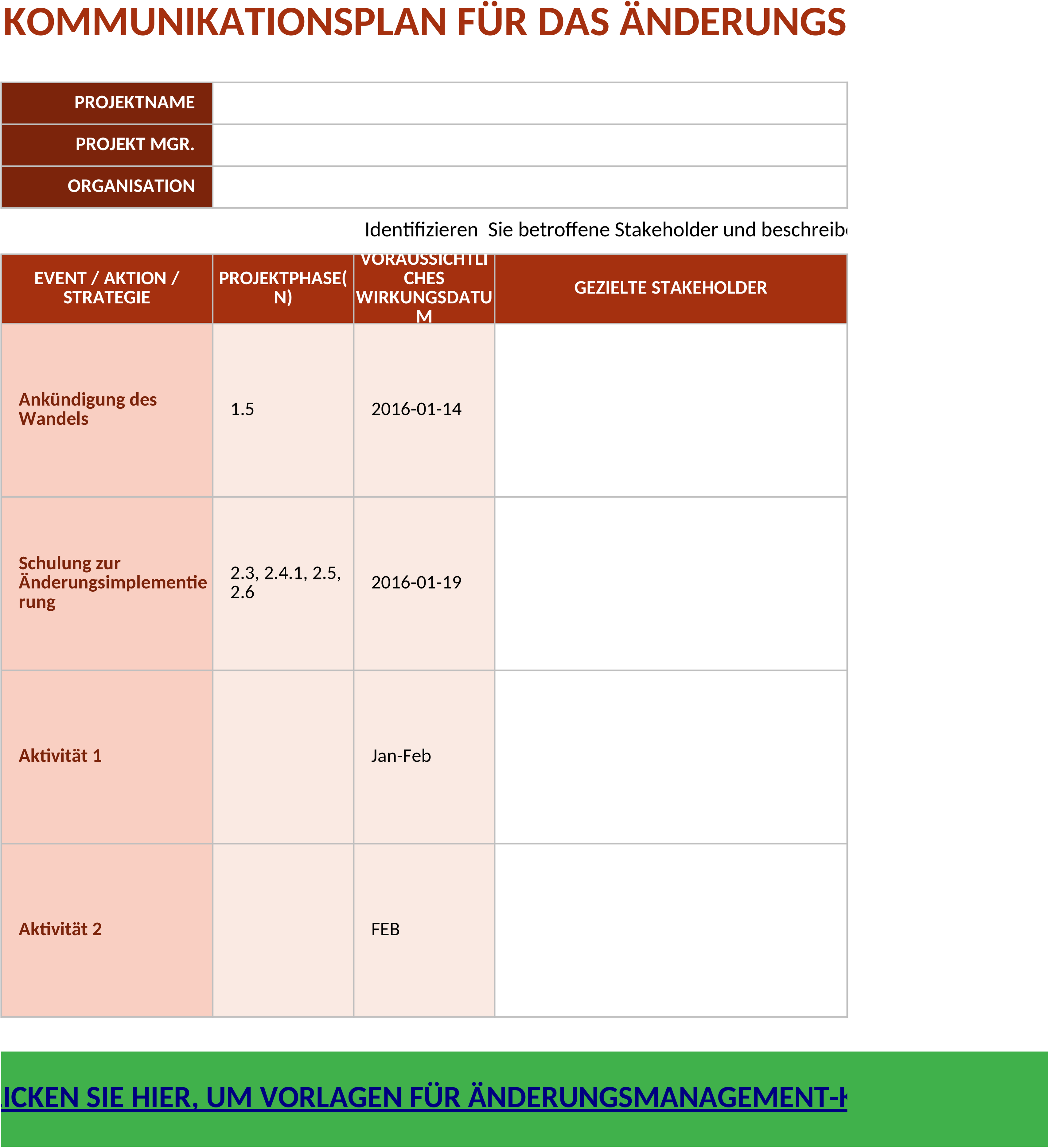 Excel-Vorlage für Change-Management-Kommunikationsplan