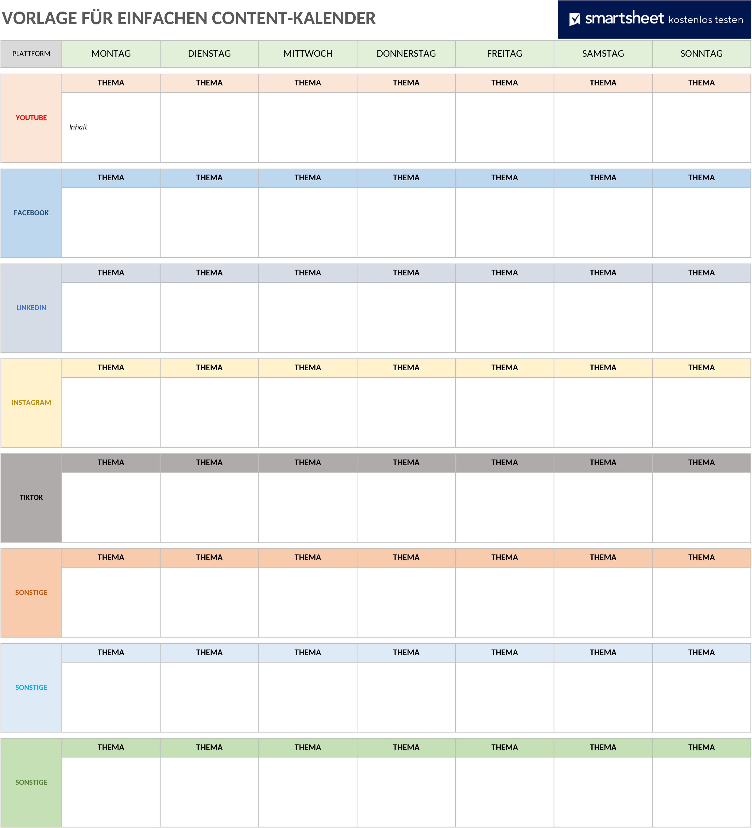 Excel-Vorlage für Content-Kalender zur effektiven Planung