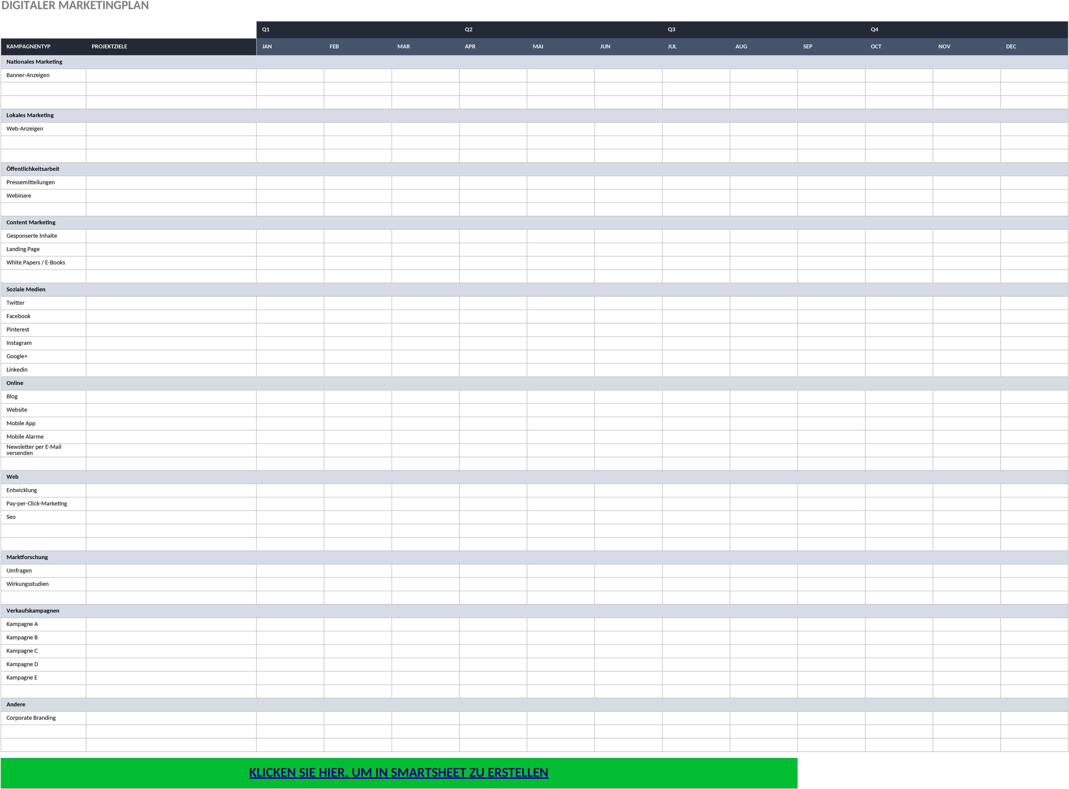 Excel-Vorlage für Digitalen Marketingplan
