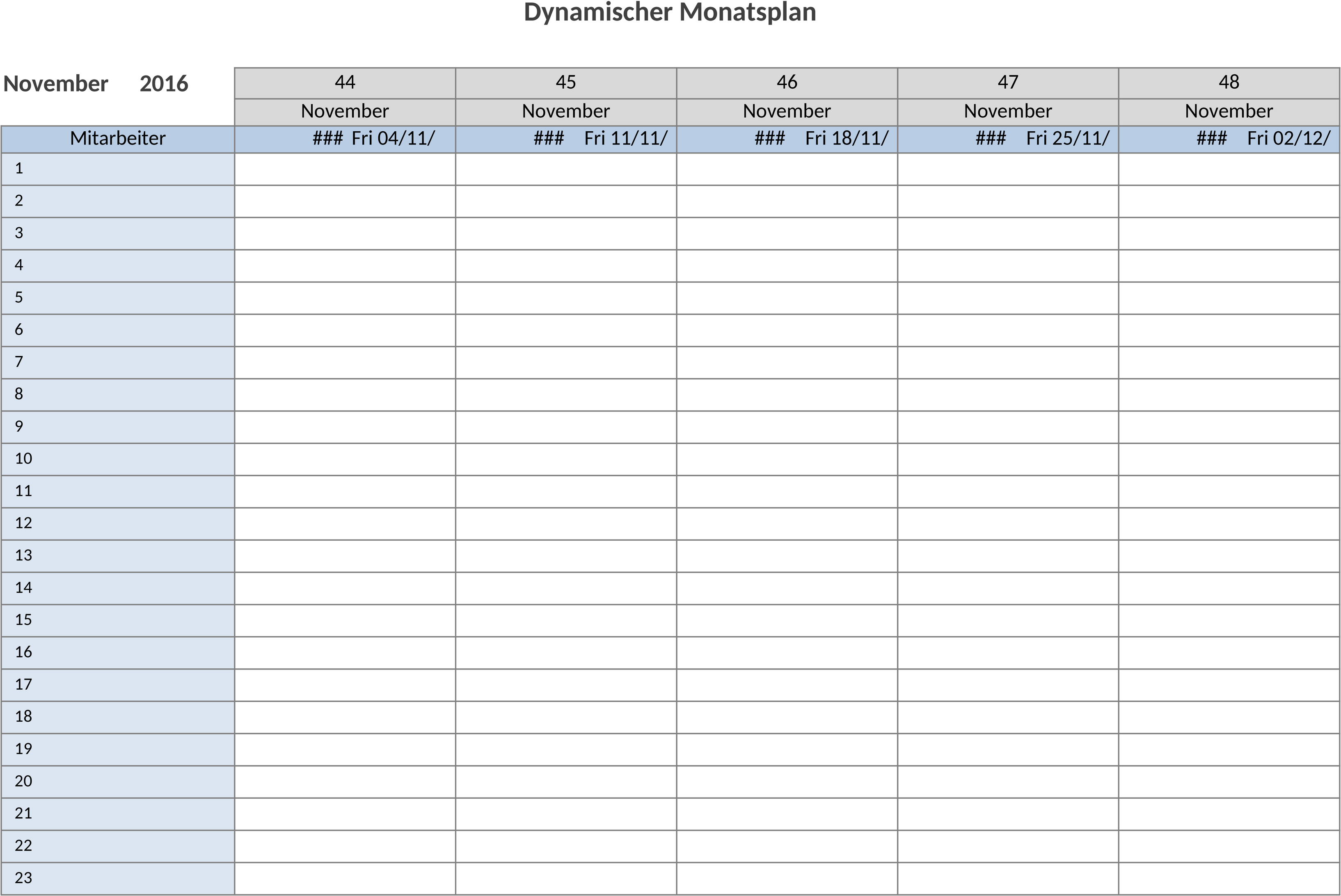 Excel-Vorlage für Dynamische Monatsplanung