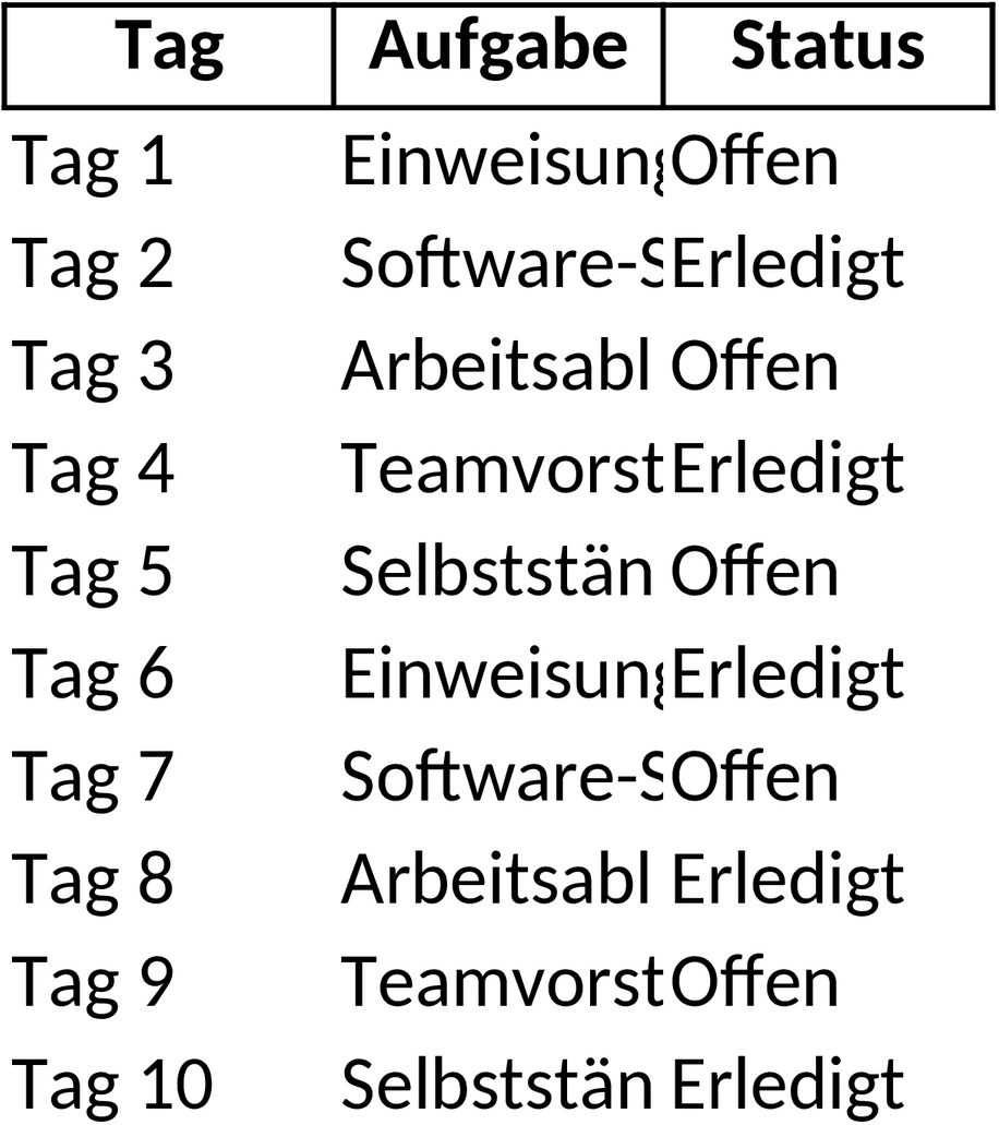 Excel-Vorlage für Einarbeitungspläne