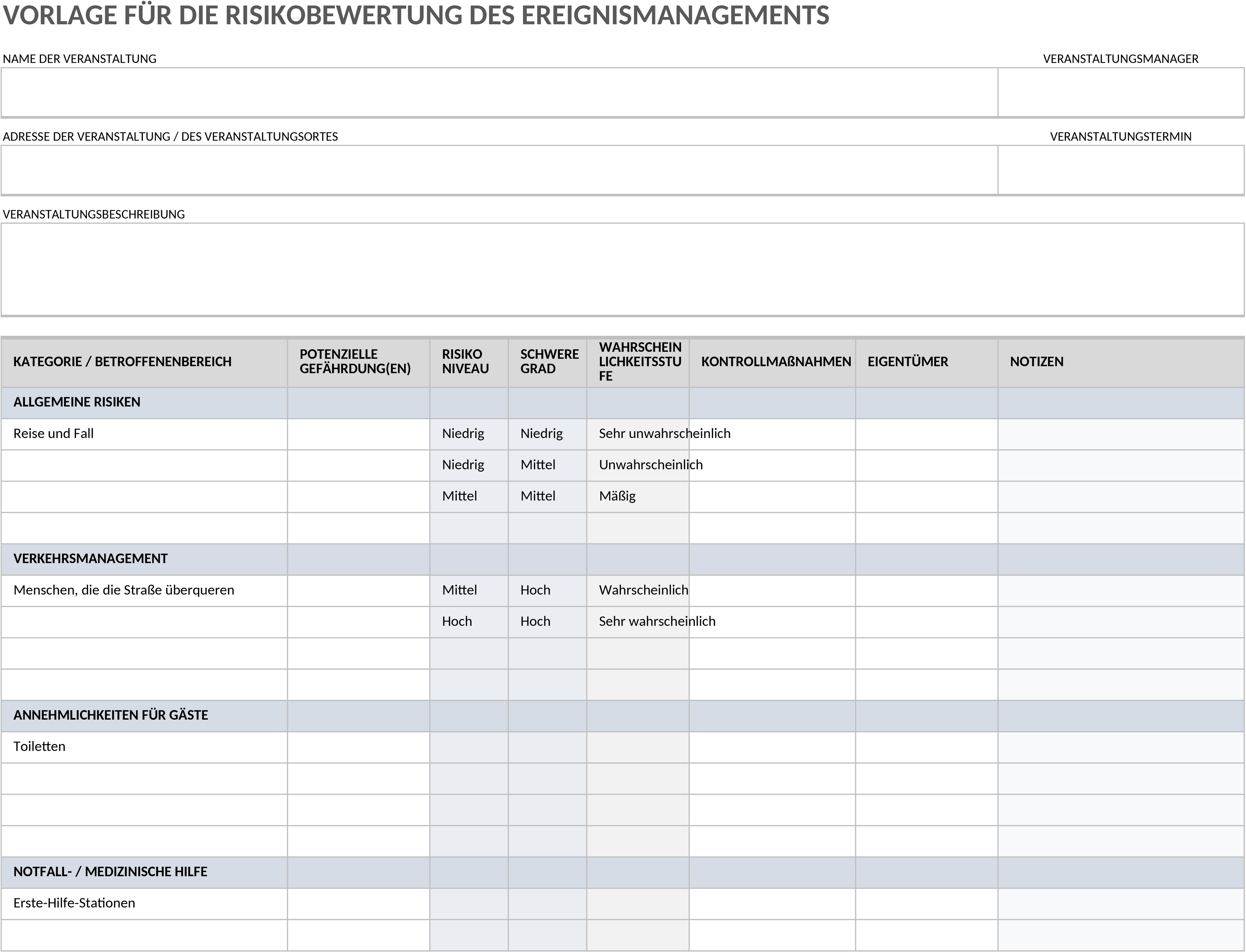 Excel-Vorlage für Event-Management Risikoanalyse