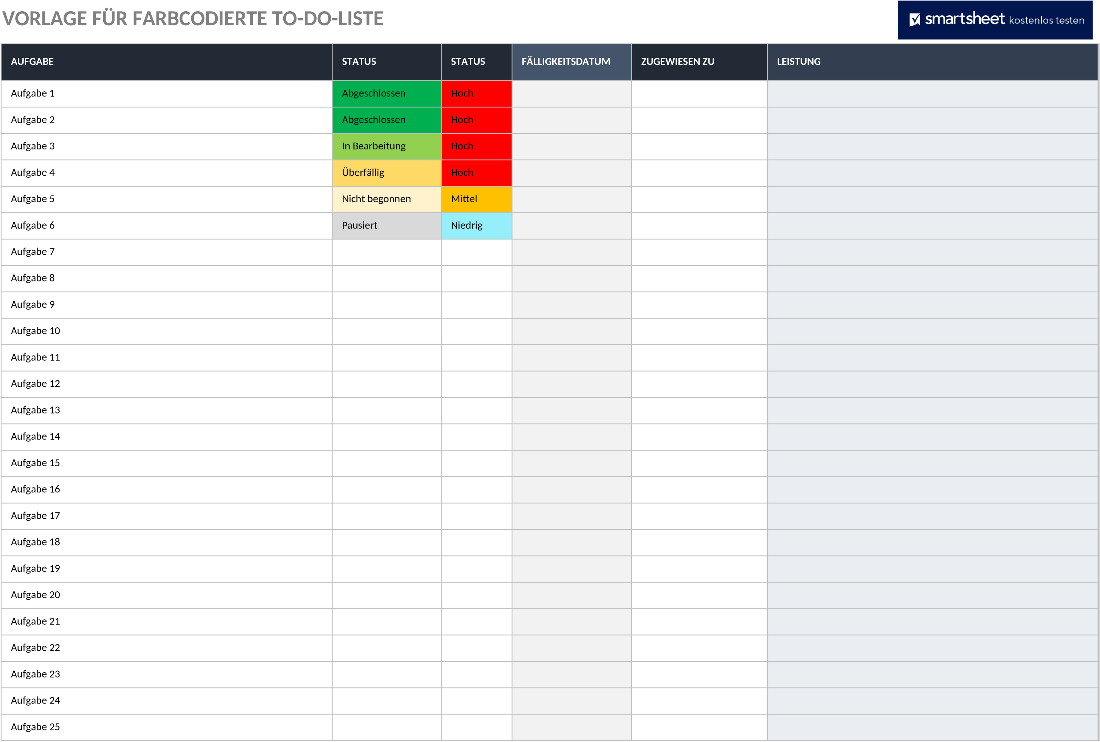 Excel-Vorlage: Farblich Codierte To-Do-Liste für Effektive Aufgabenverwaltung