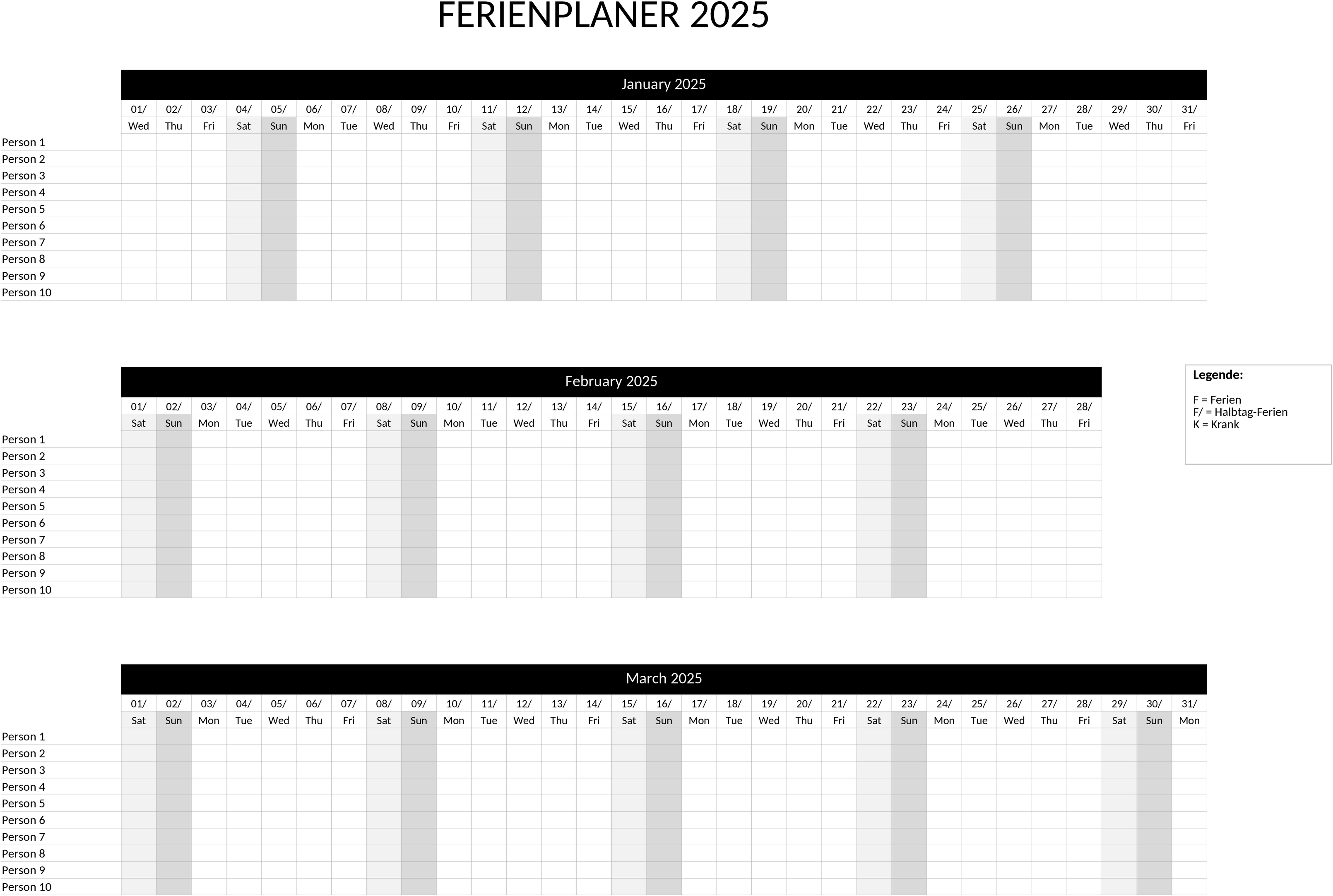 Excel-Vorlage für Ferienplanung 2025