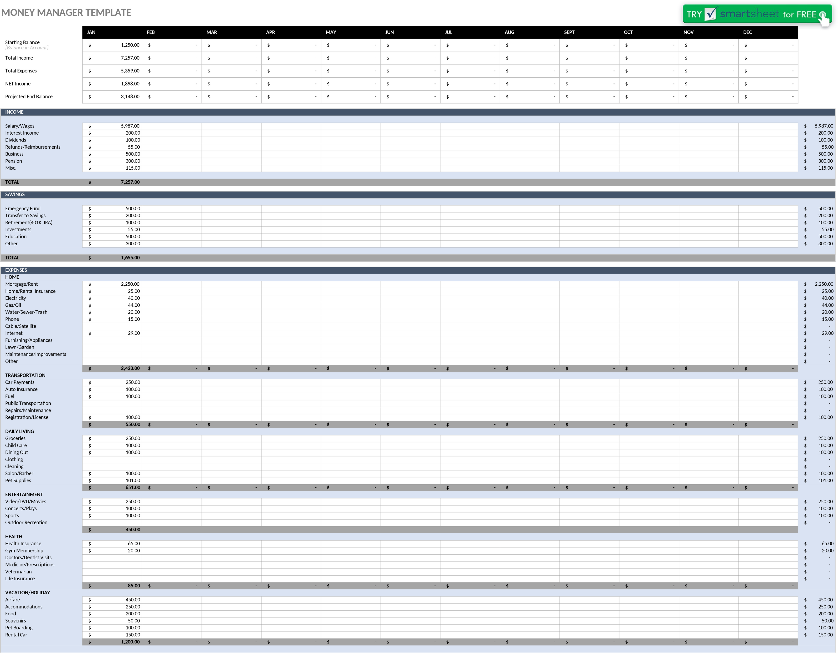 Excel-Vorlage für Finanzverwaltung und Budgetierung
