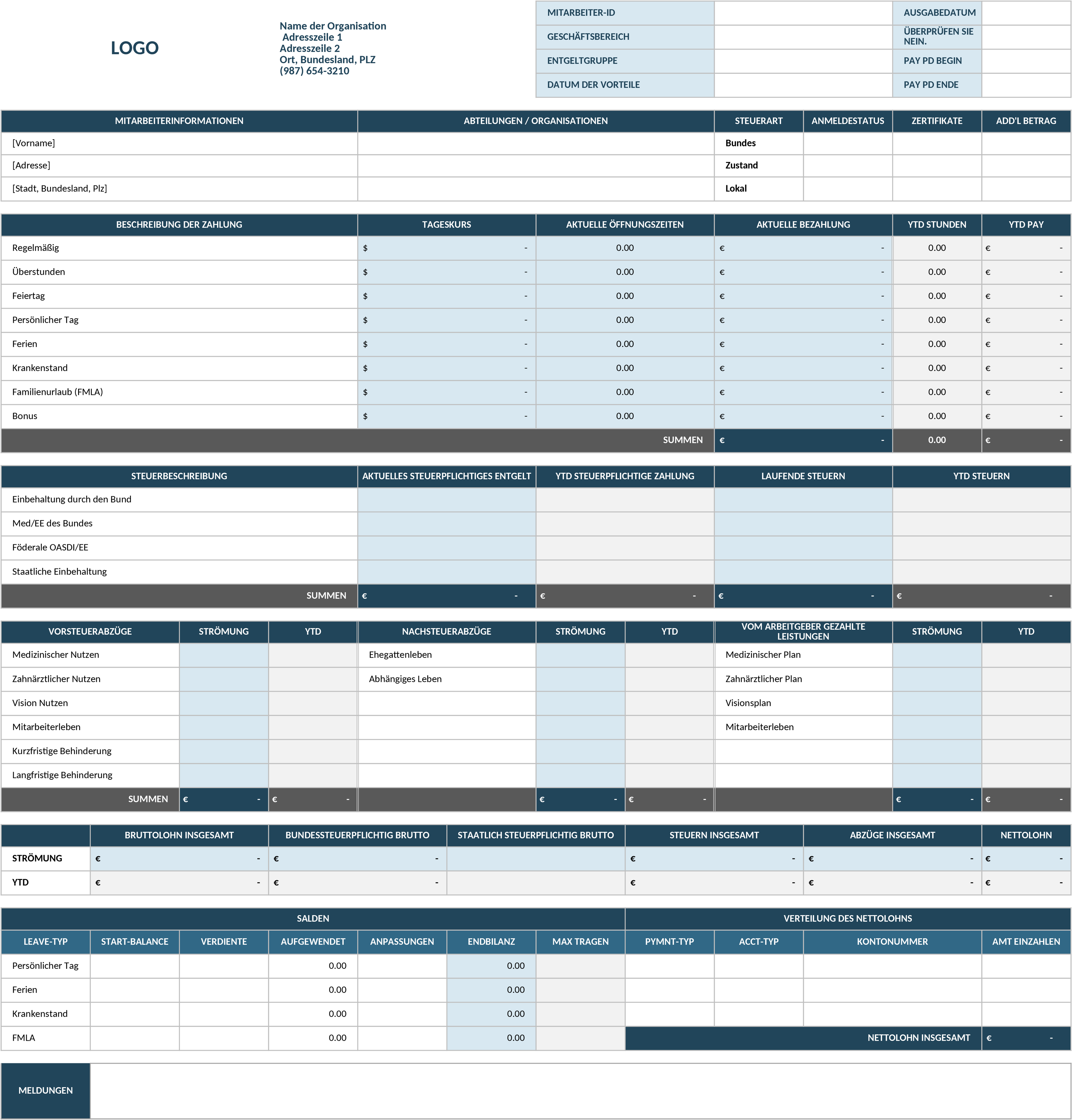Excel-Vorlage zur Gehaltsabrechnung für Organisationen