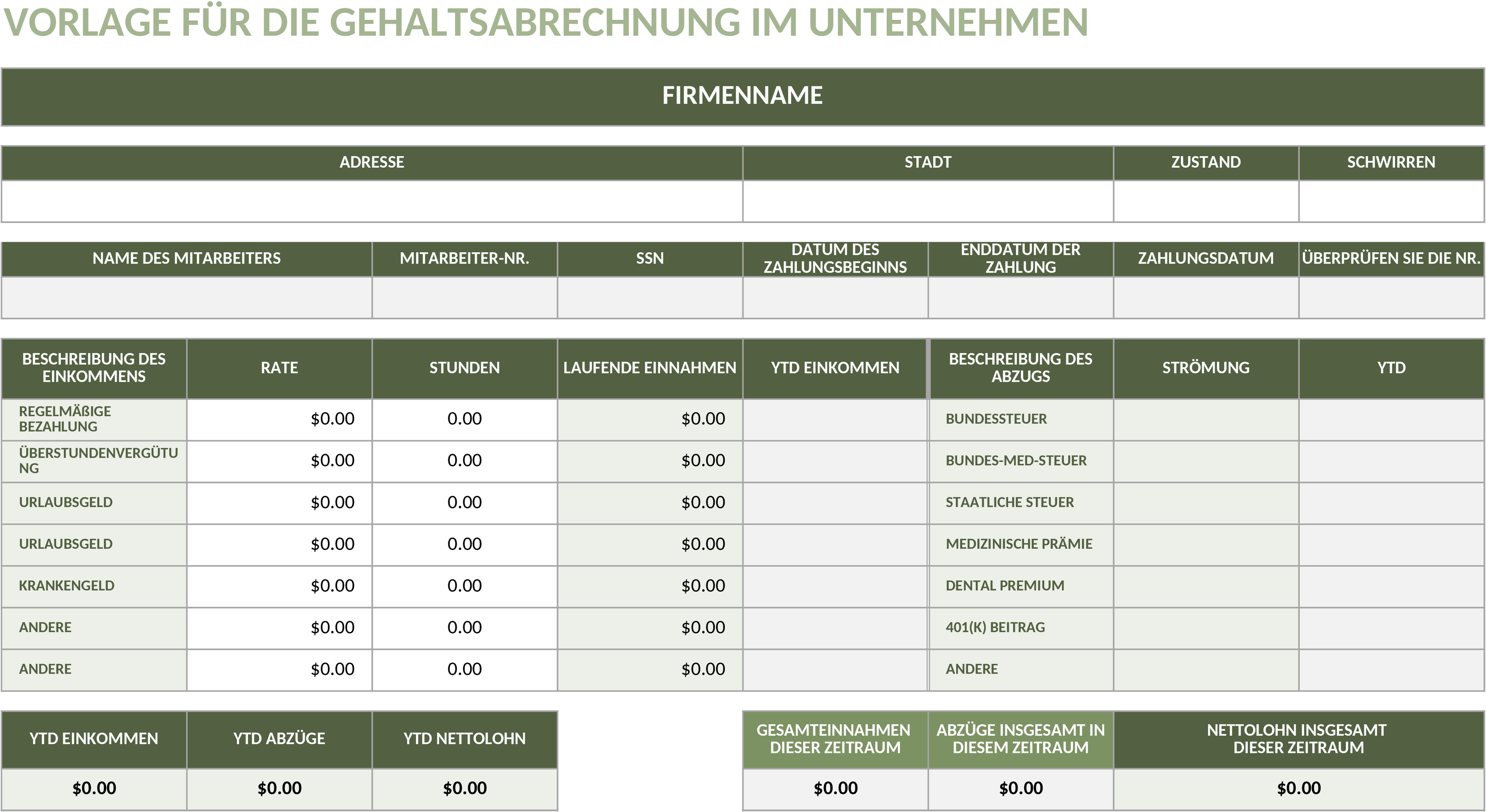 Excel-Vorlage zur Gehaltsabrechnung für Unternehmen