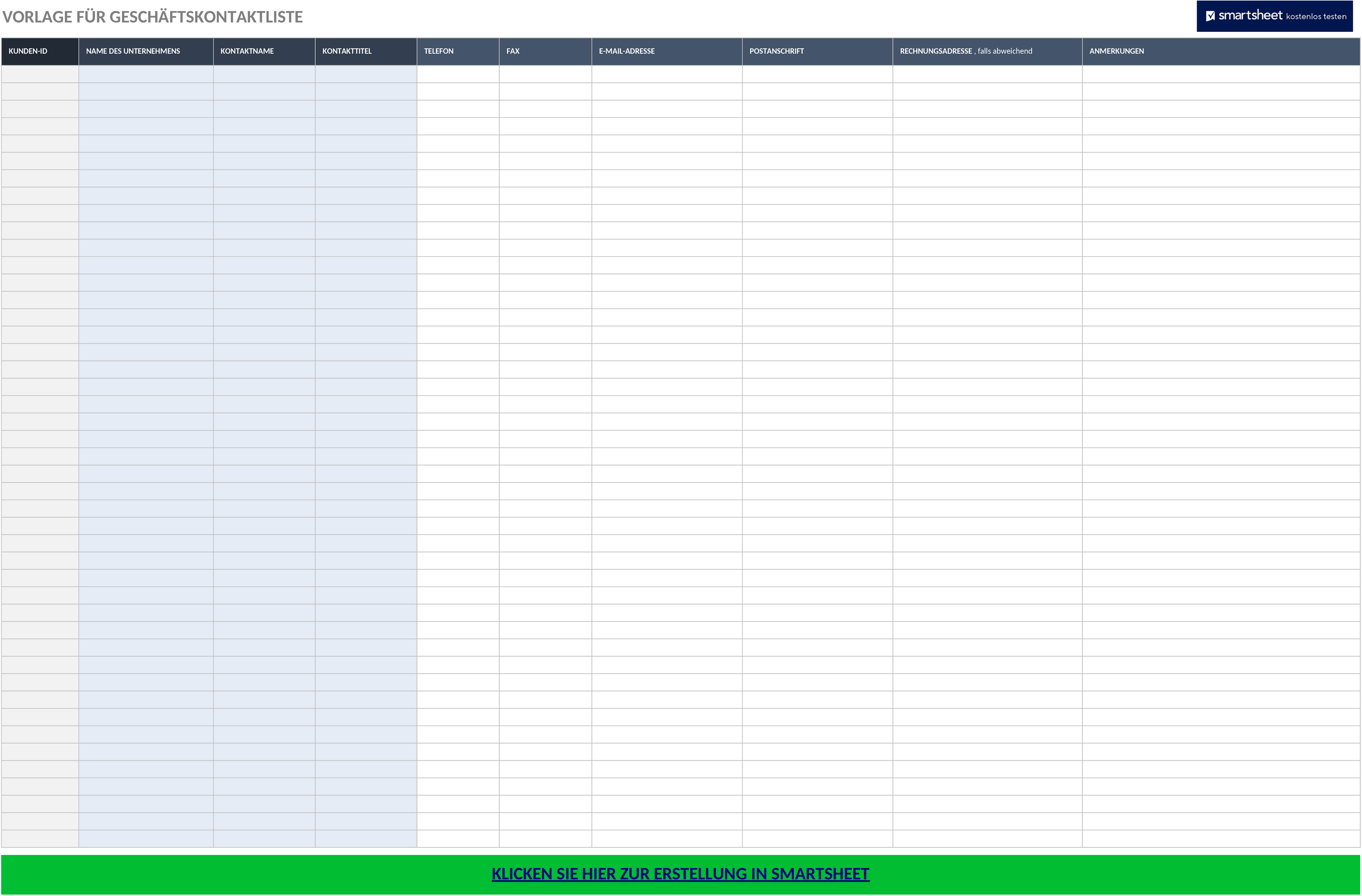 Excel-Vorlage für Geschäftskontakte verwalten
