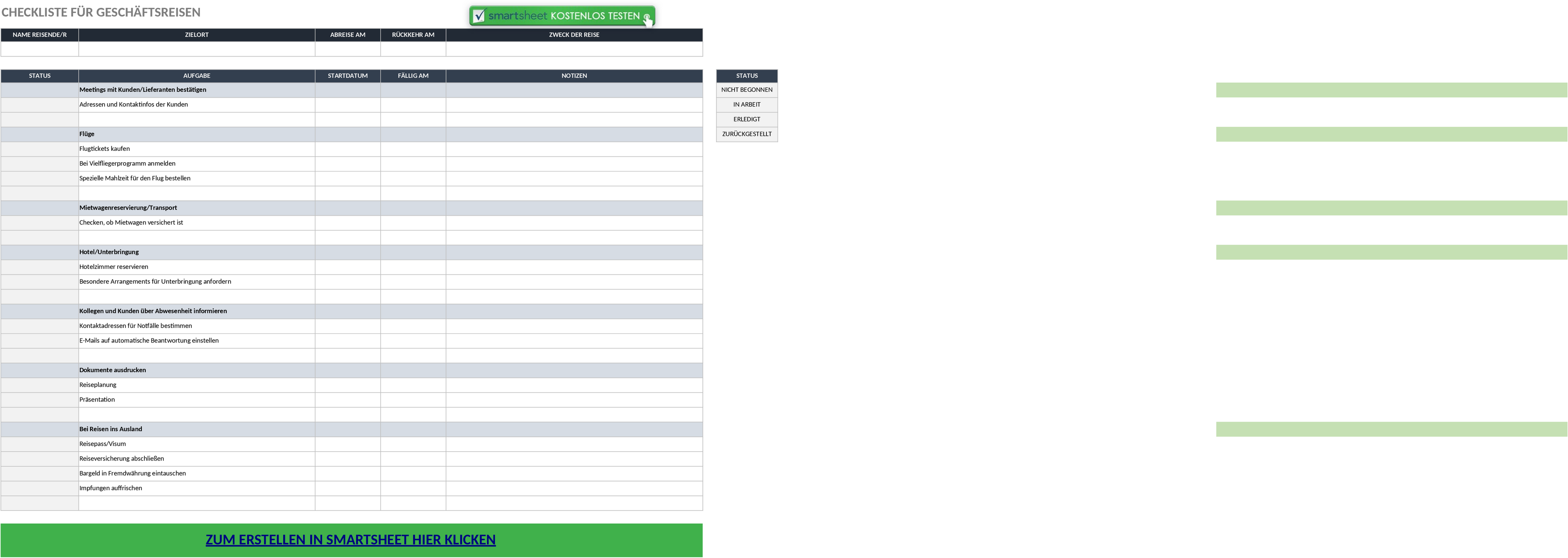 Excel-Vorlage für Geschäftsreise-Checkliste