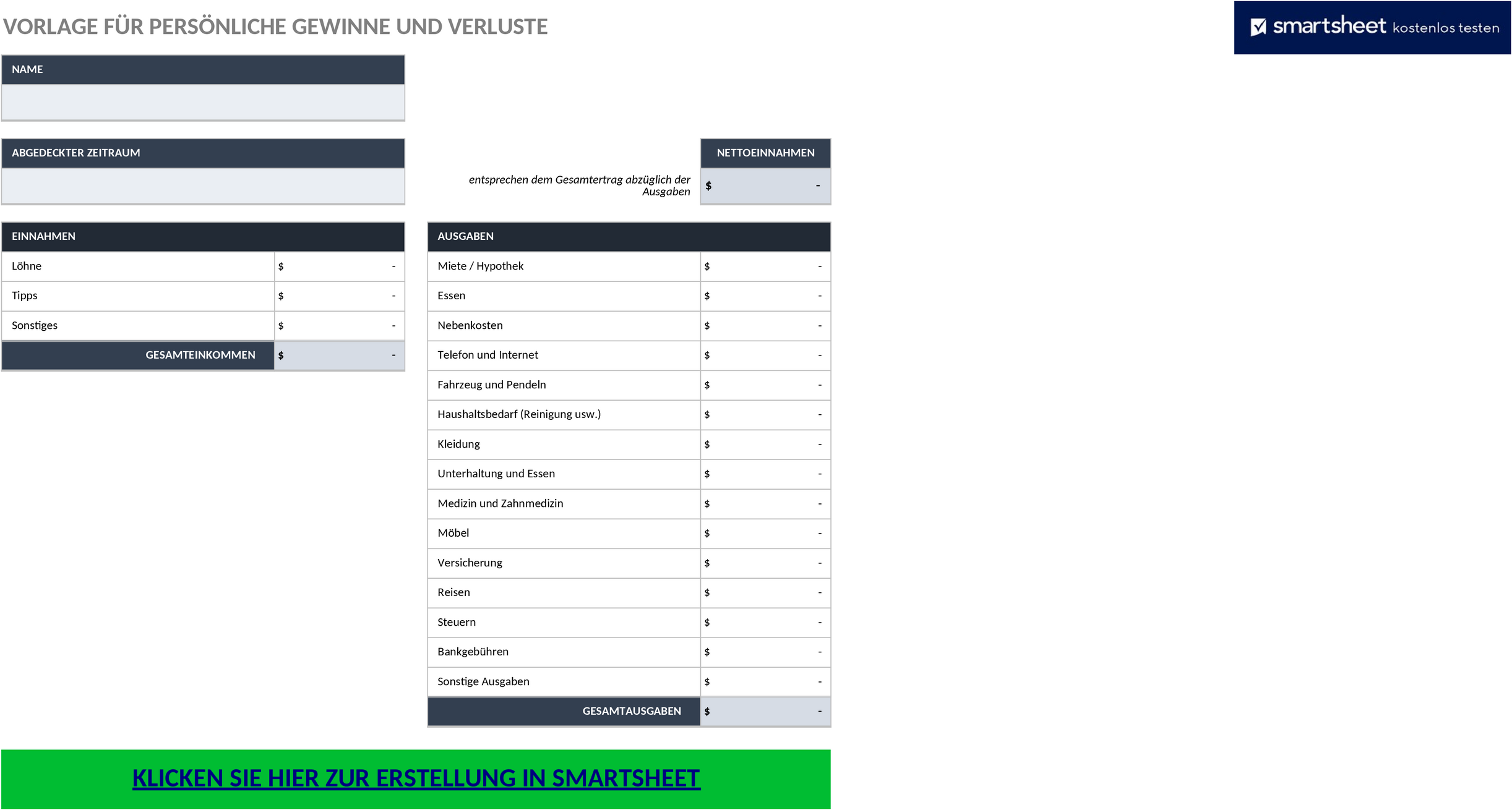 Excel-Vorlage für Gewinn- und Verlustrechnung im Personalwesen