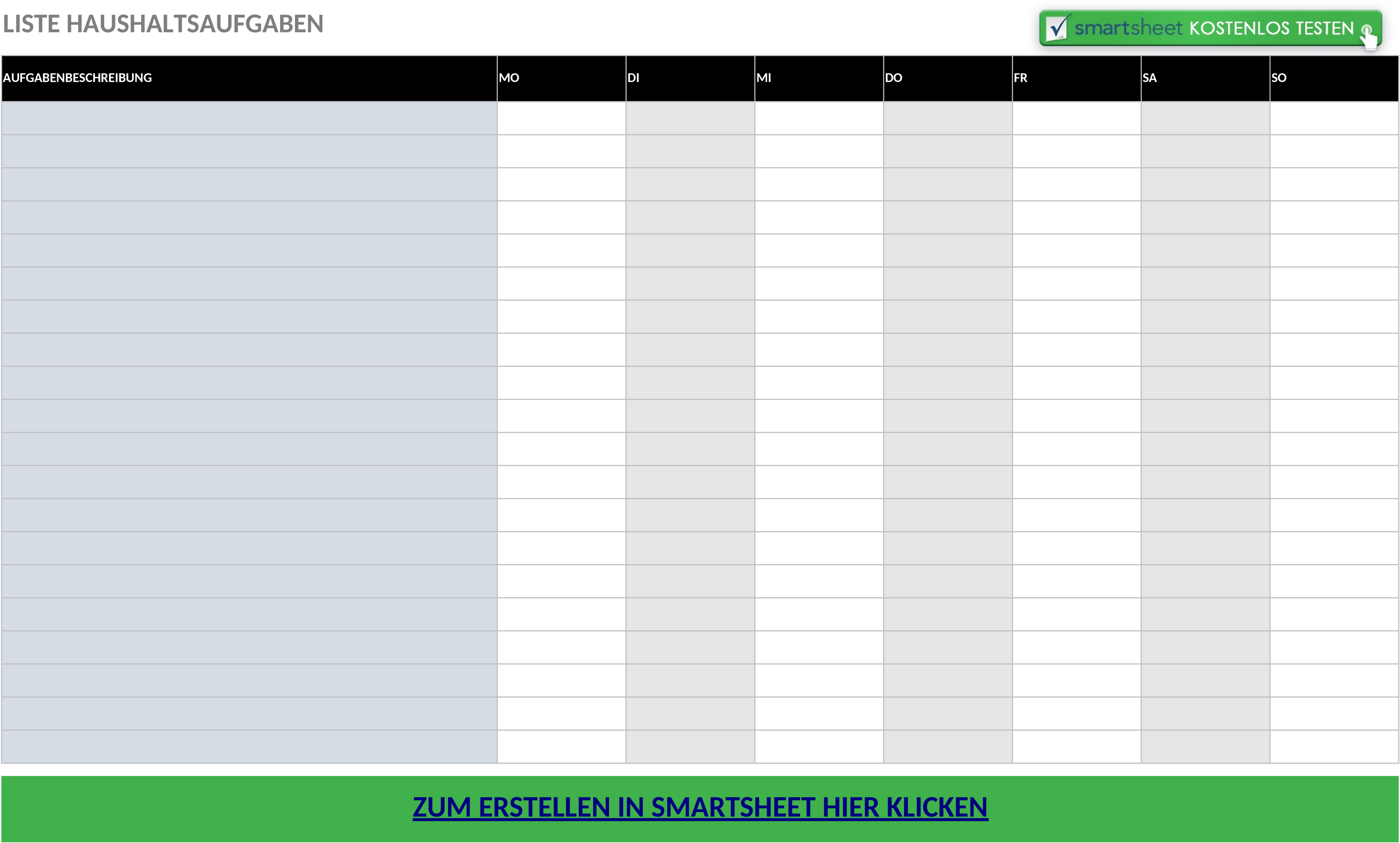 Excel-Vorlage Haushaltsaufgabenliste