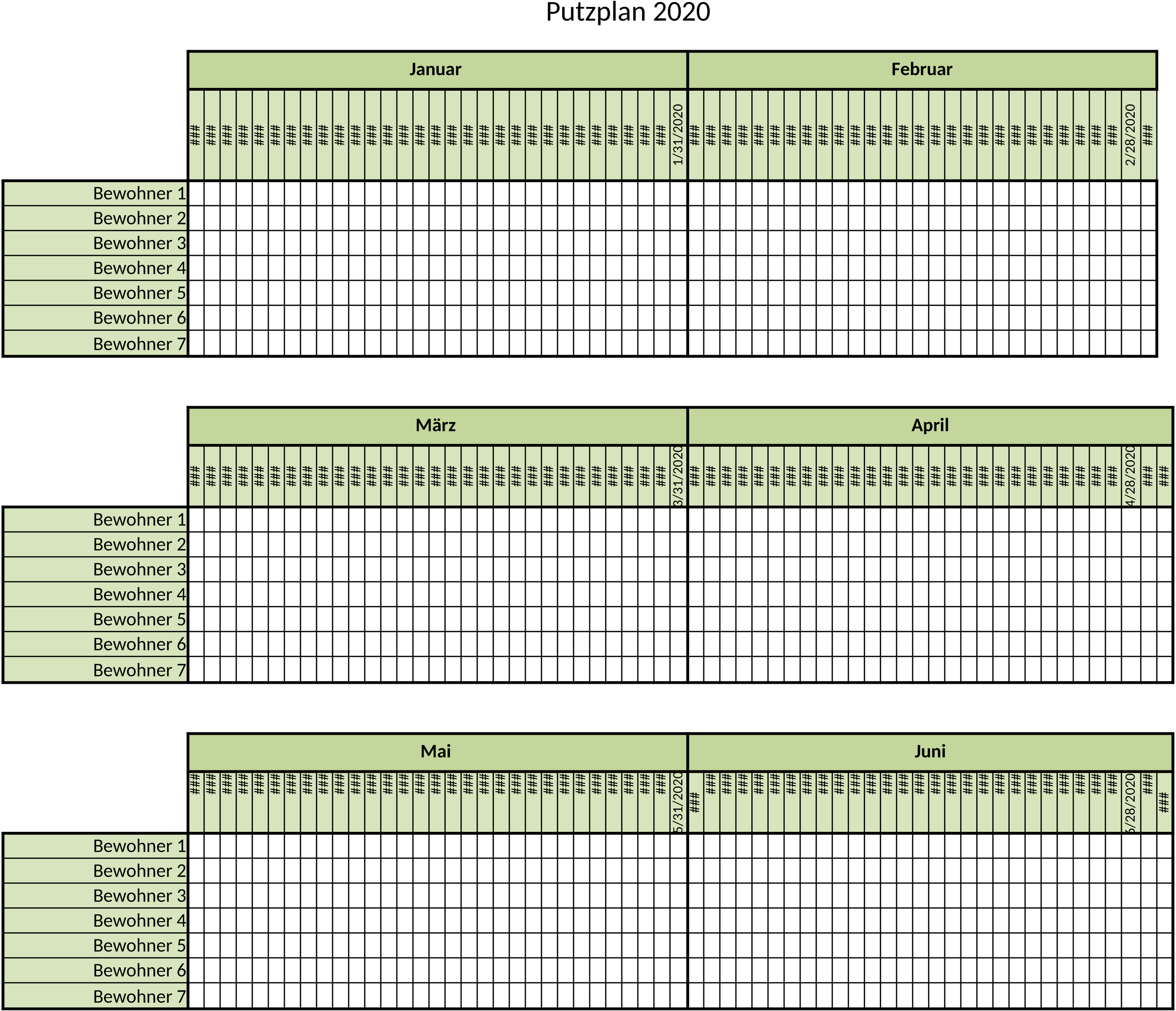 Excel-Vorlage für Haushaltsführung: Putzplan 2020