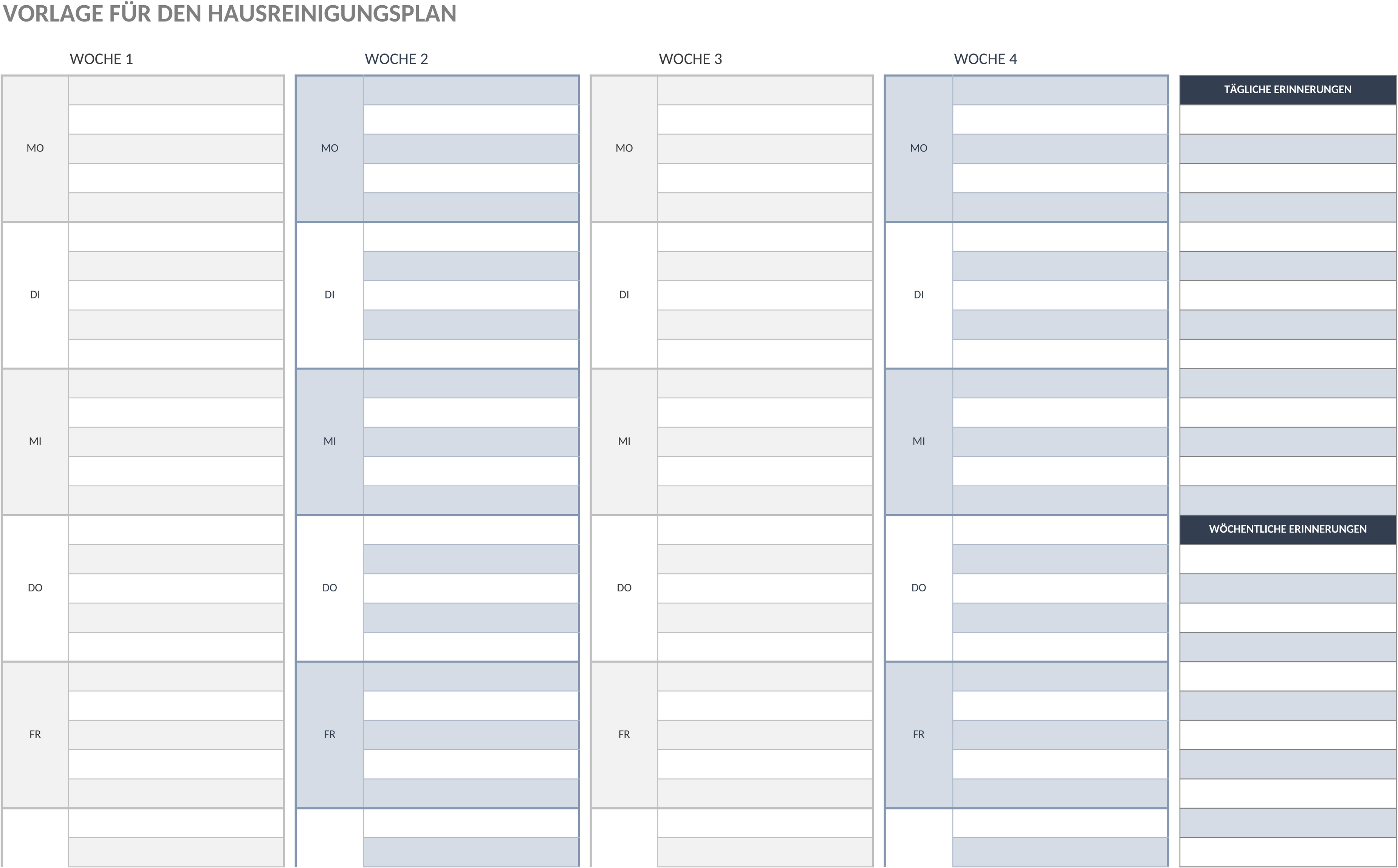 Excel Vorlage für Haushaltsreinigung Zeitplan