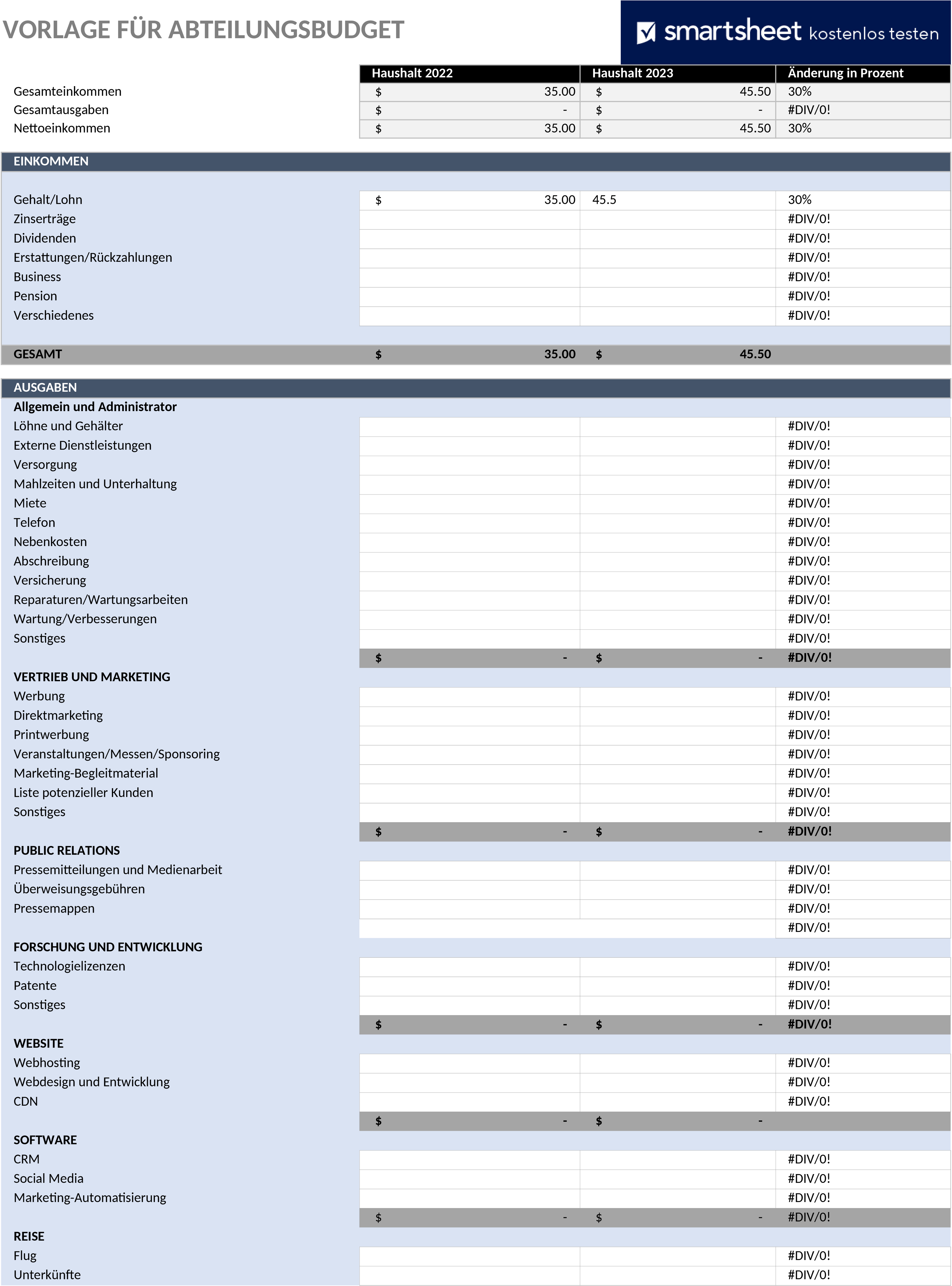 Excel-Vorlage für IT-Abteilungsbudgetplanung