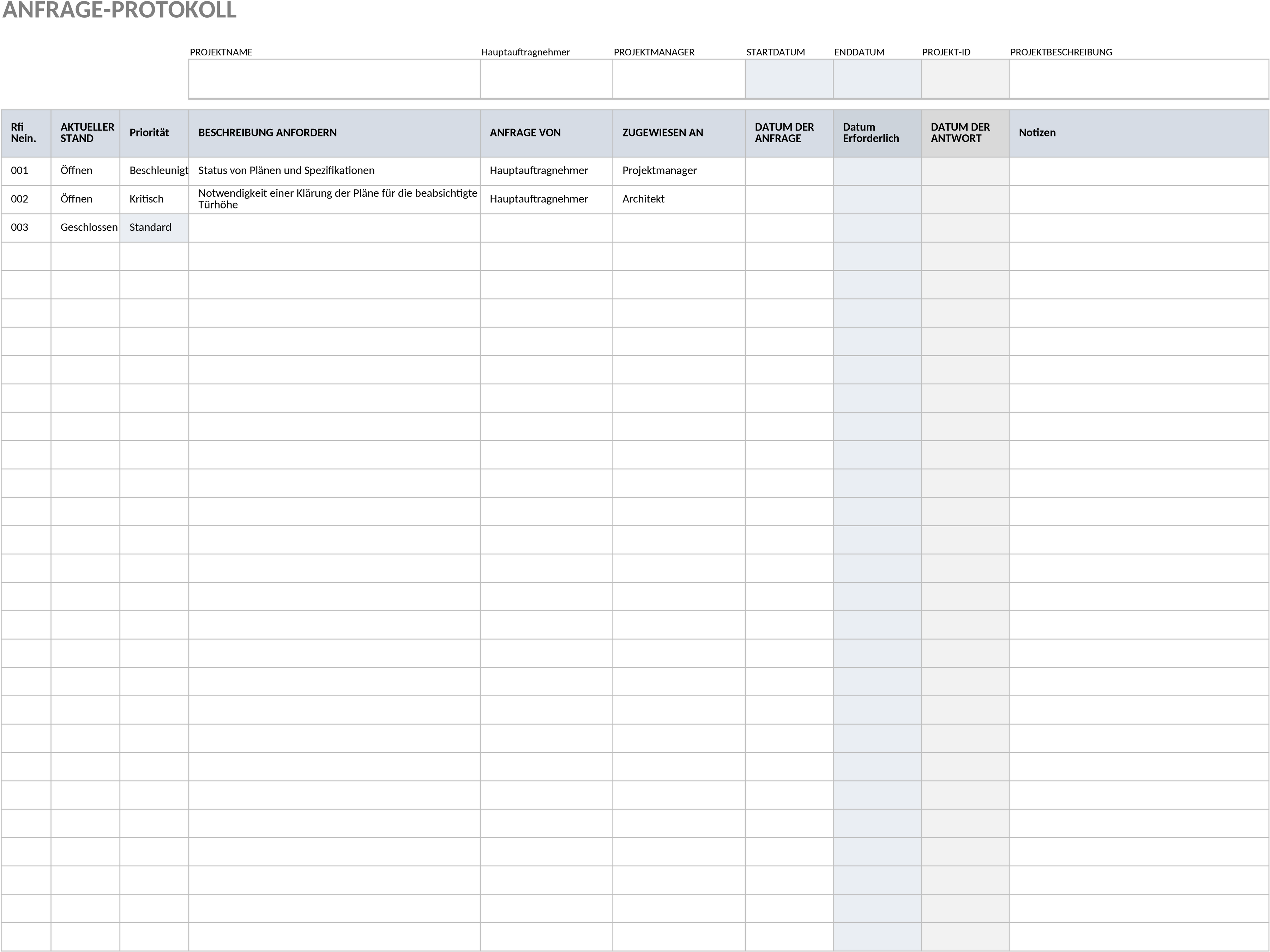 Excel-Vorlage für Informationsanfragen-Protokoll