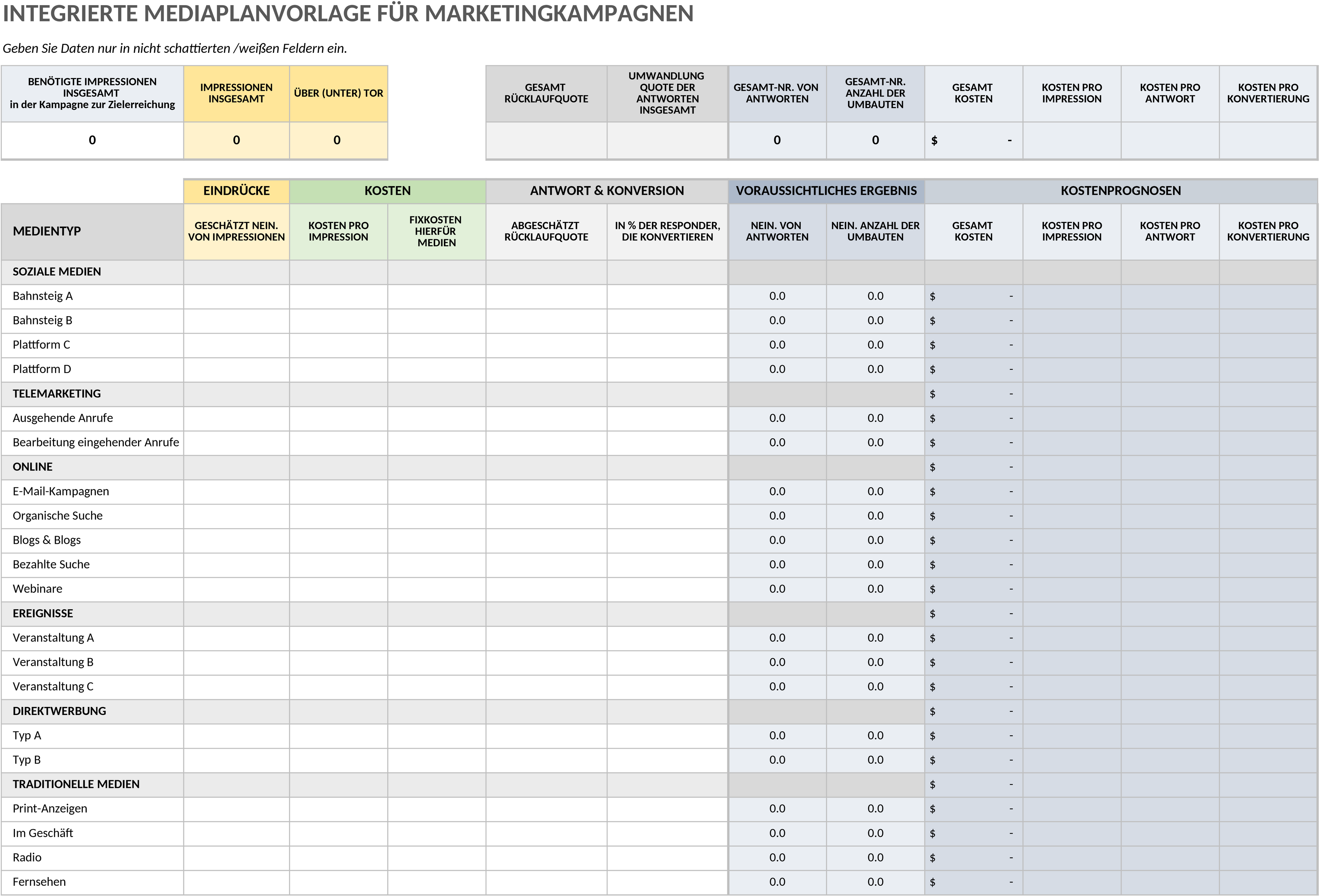 Excel-Vorlage für Integrierte Marketingkampagne und Mediaplan