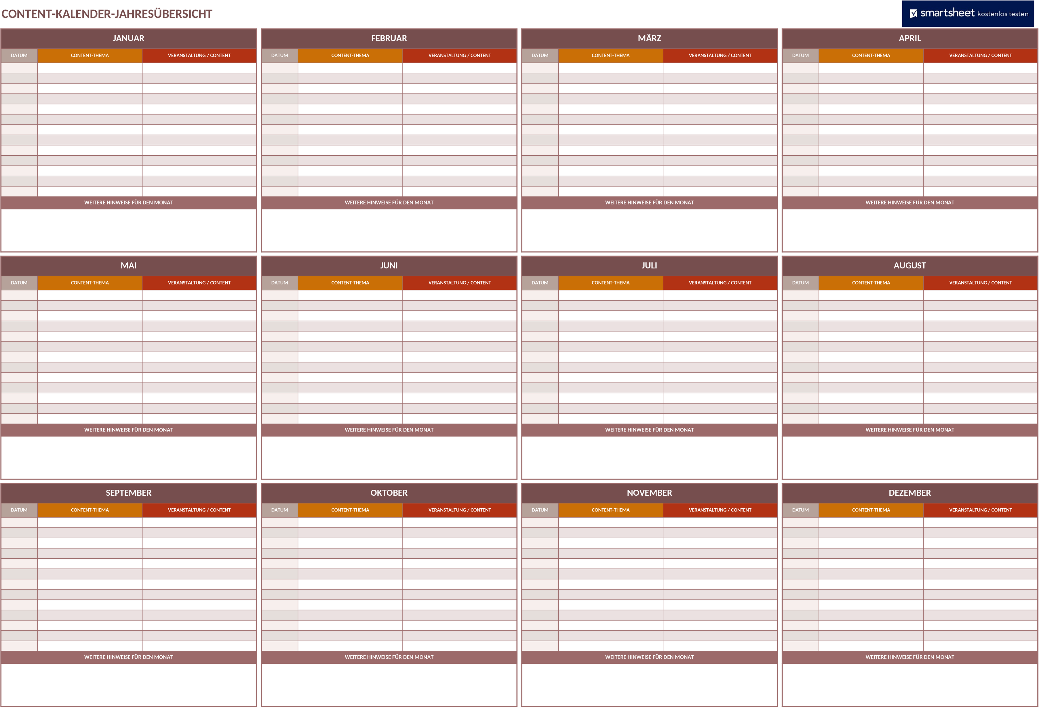 Excel-Vorlage für Jährlichen Inhaltskalender