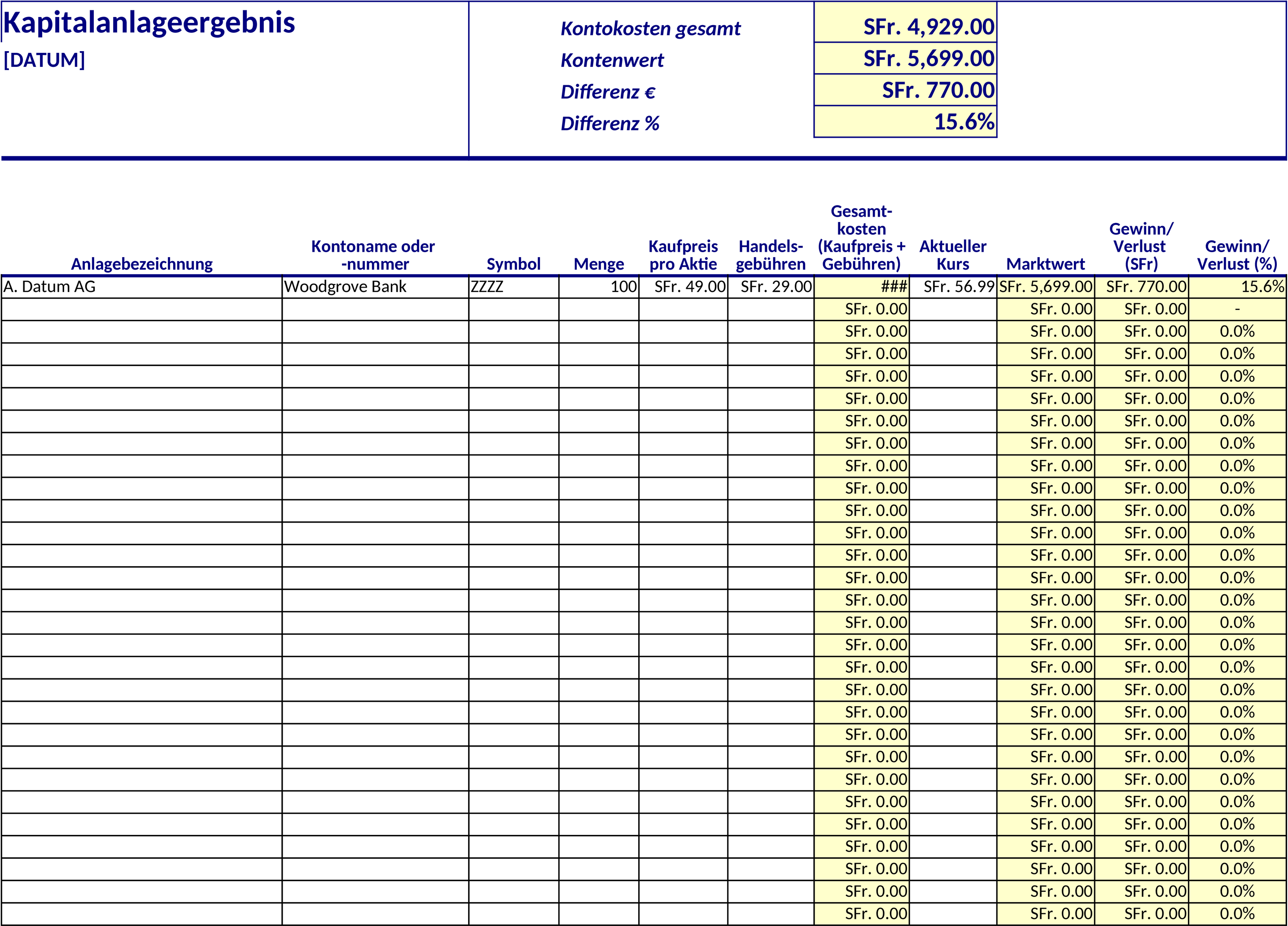 Excel-Vorlage für Kapitalanlagenrendite-Berechnung