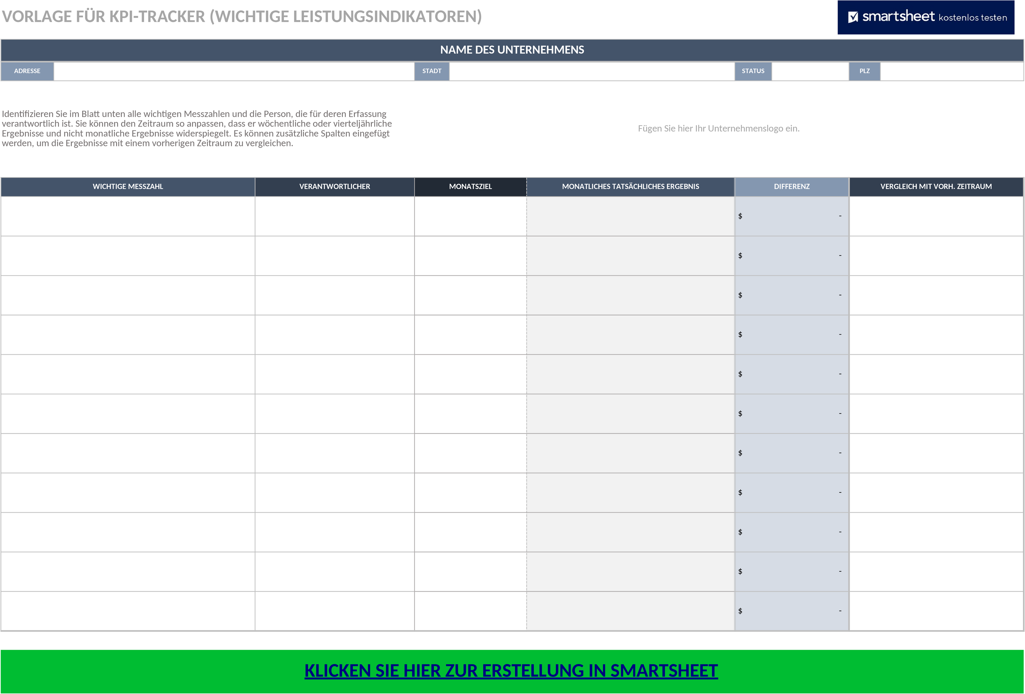 Excel-Vorlage für Key Performance Indicators (KPI) Tracker