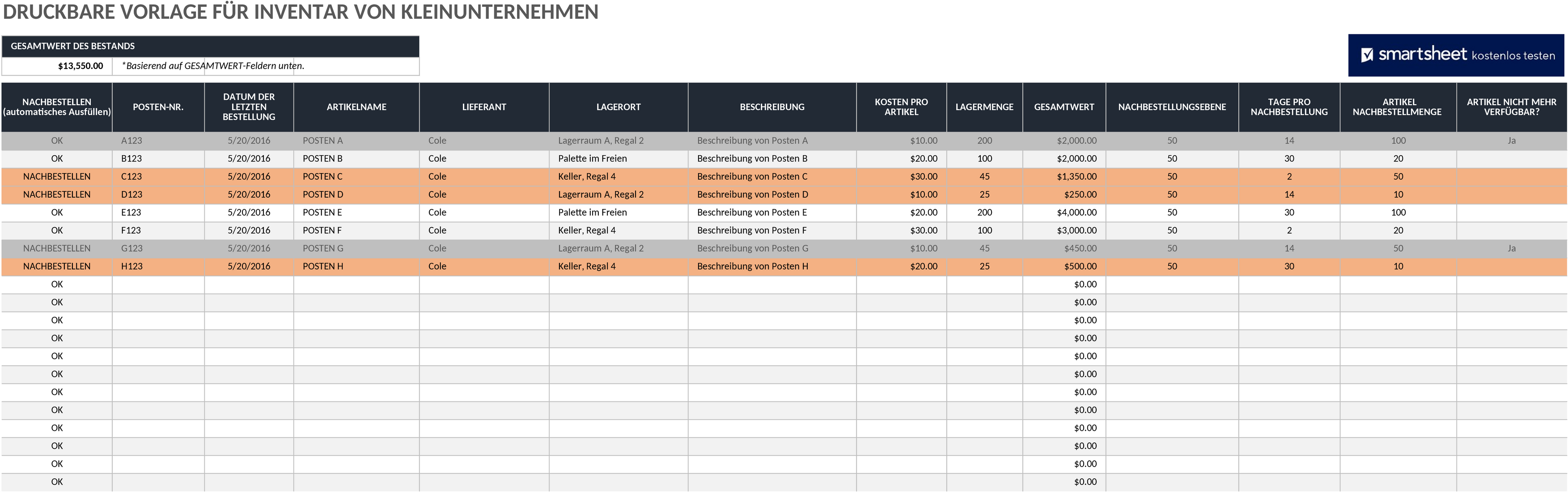 Excel-Vorlage für Kleine Unternehmensinventarverwaltung