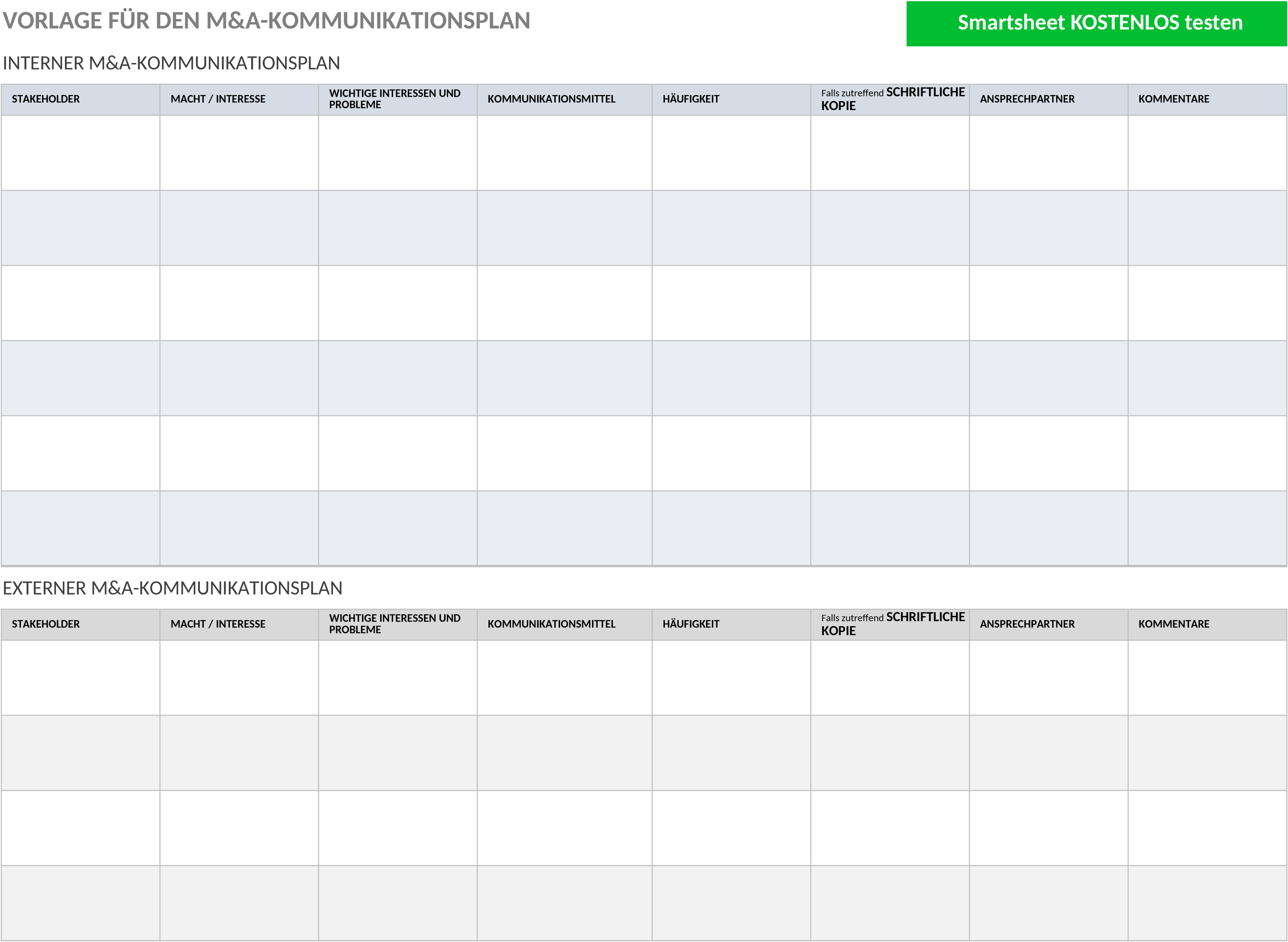 Excel-Vorlage für Kommunikationsplanung