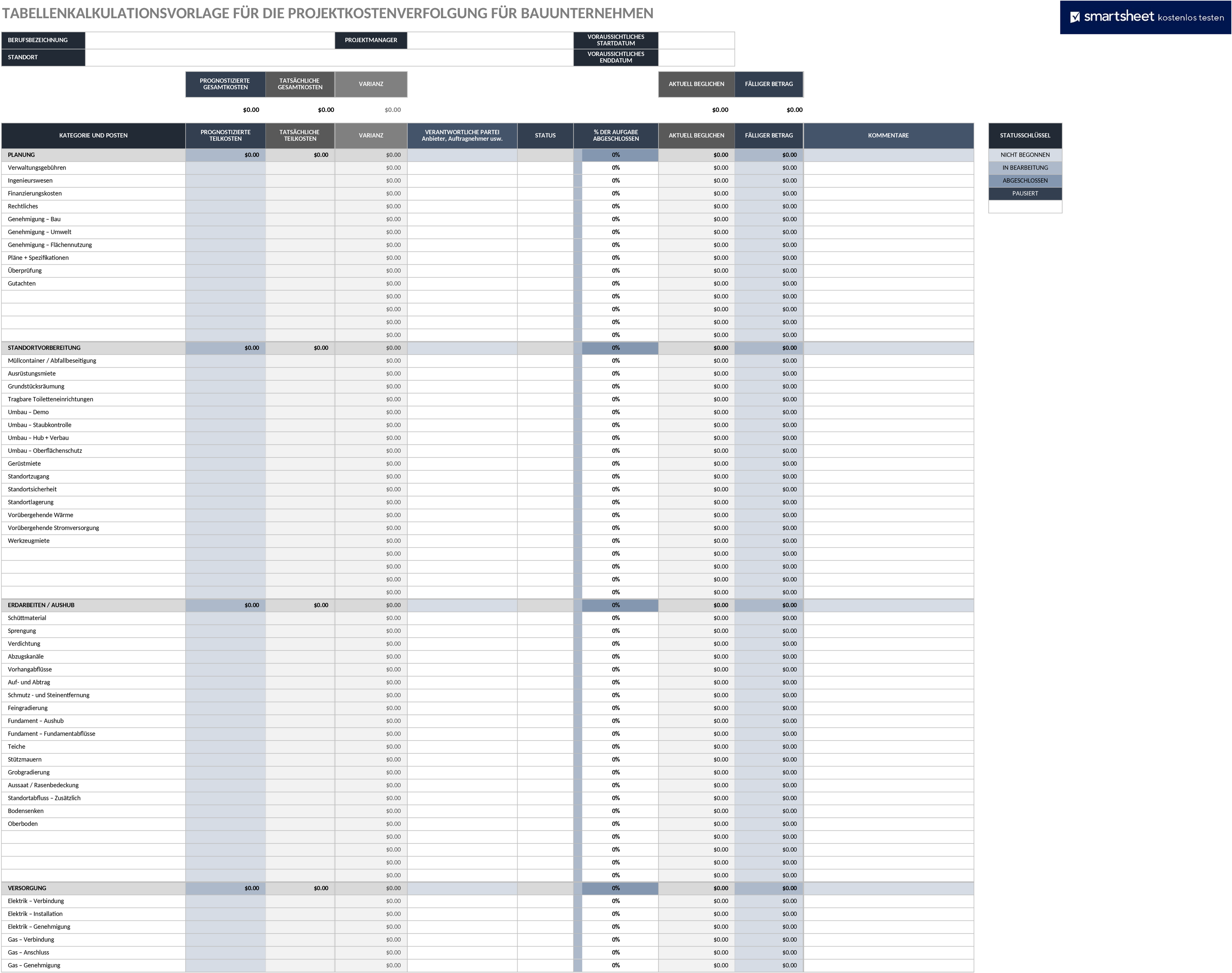Excel-Vorlage zur Kostenverfolgung bei Bauprojekten