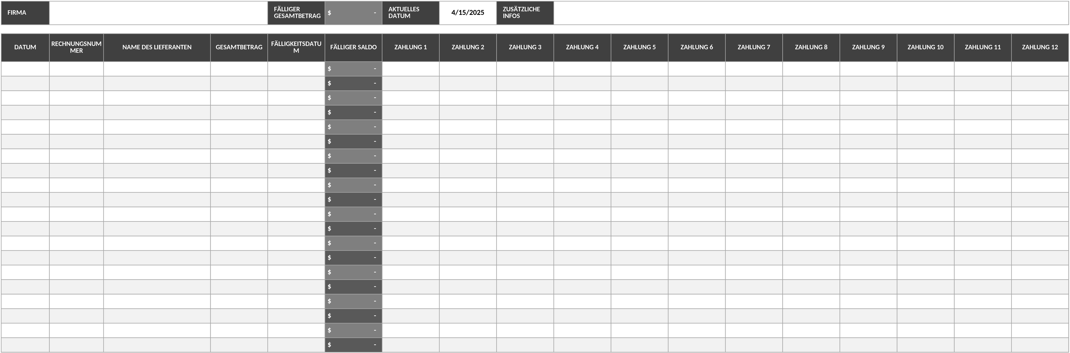 Excel-Vorlage für Kreditorenbuchhaltung